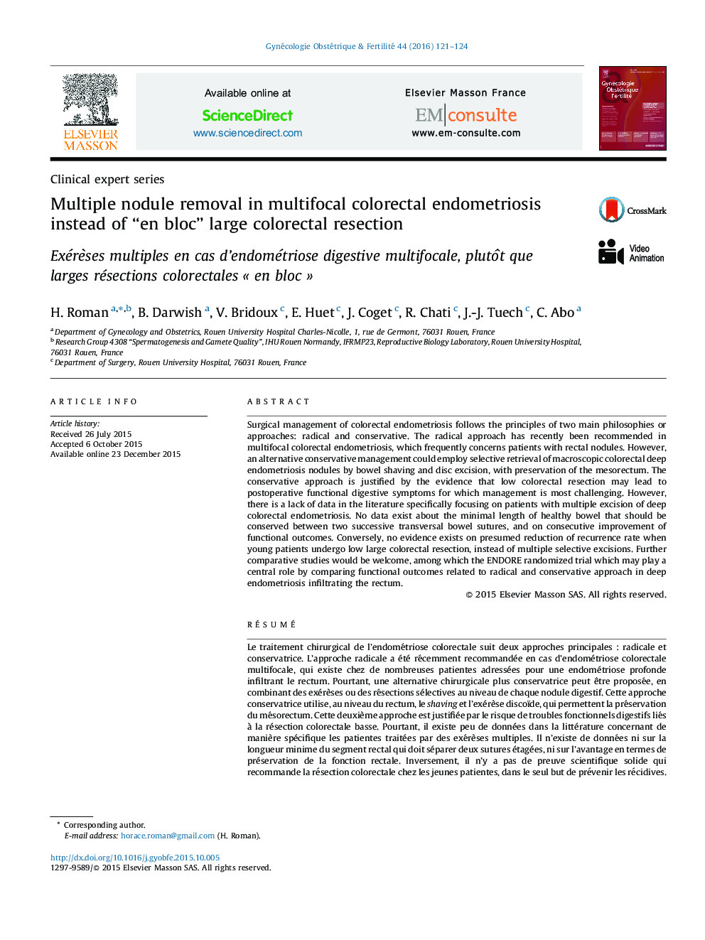 Multiple nodule removal in multifocal colorectal endometriosis instead of “en bloc” large colorectal resection