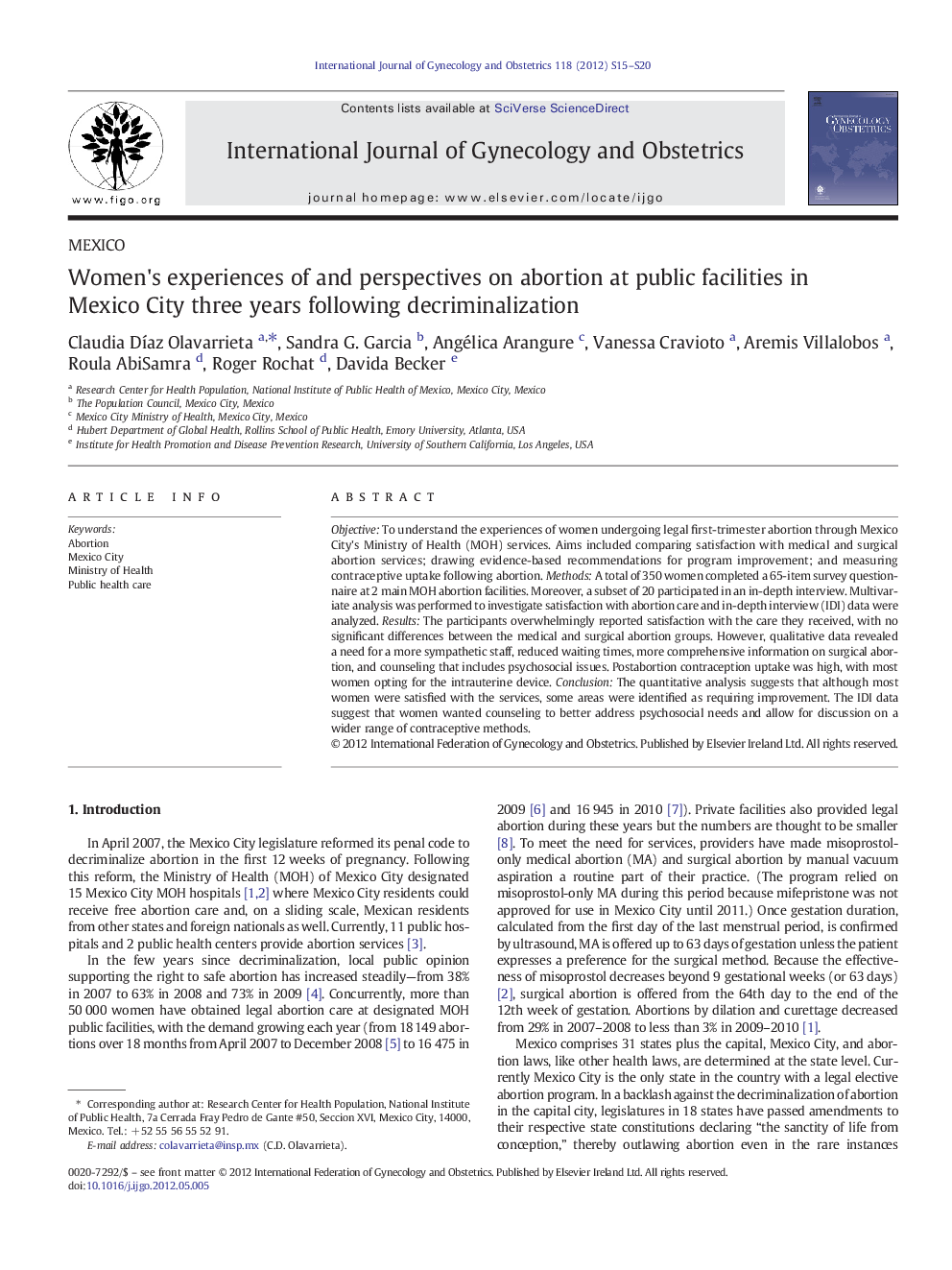 عکس صفحه اول مقاله: Women's experiences of and perspectives on abortion at public facilities in Mexico City three years following decriminalization Women's experiences of and perspectives on abortion at public facilities in Mexico City three years following decriminalization