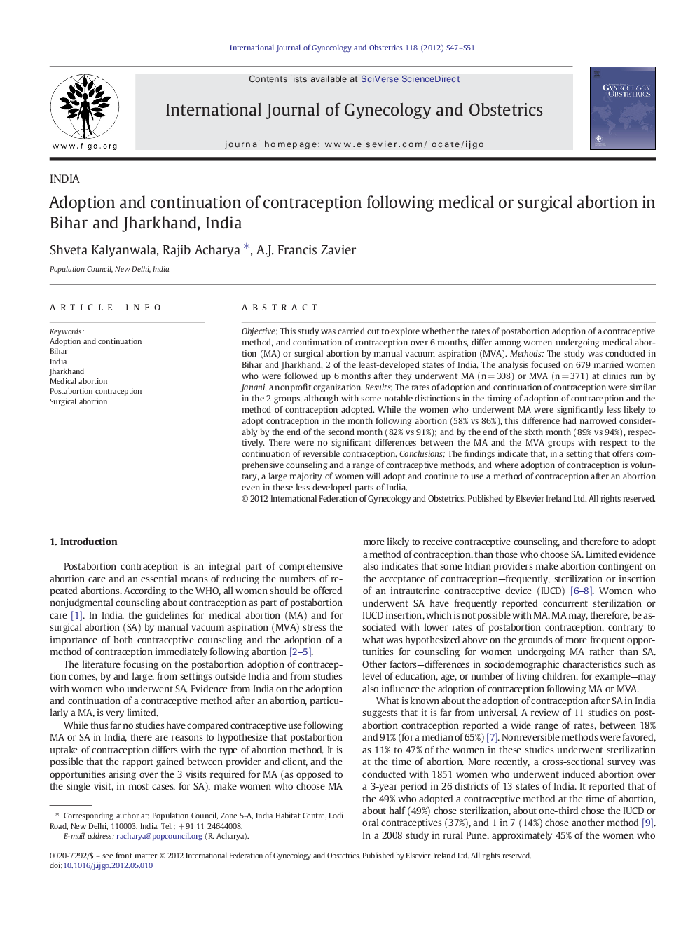 Adoption and continuation of contraception following medical or surgical abortion in Bihar and Jharkhand, India