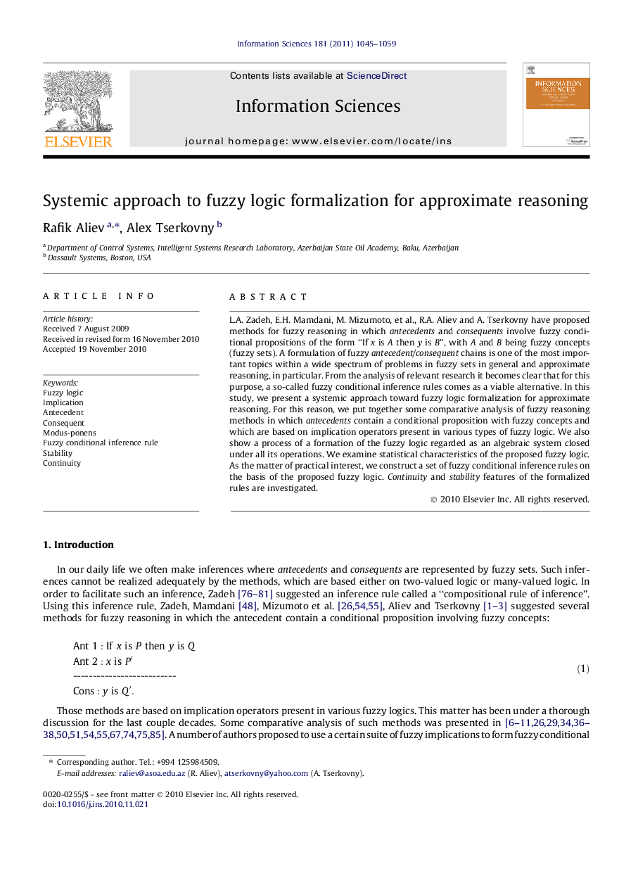 Systemic approach to fuzzy logic formalization for approximate reasoning