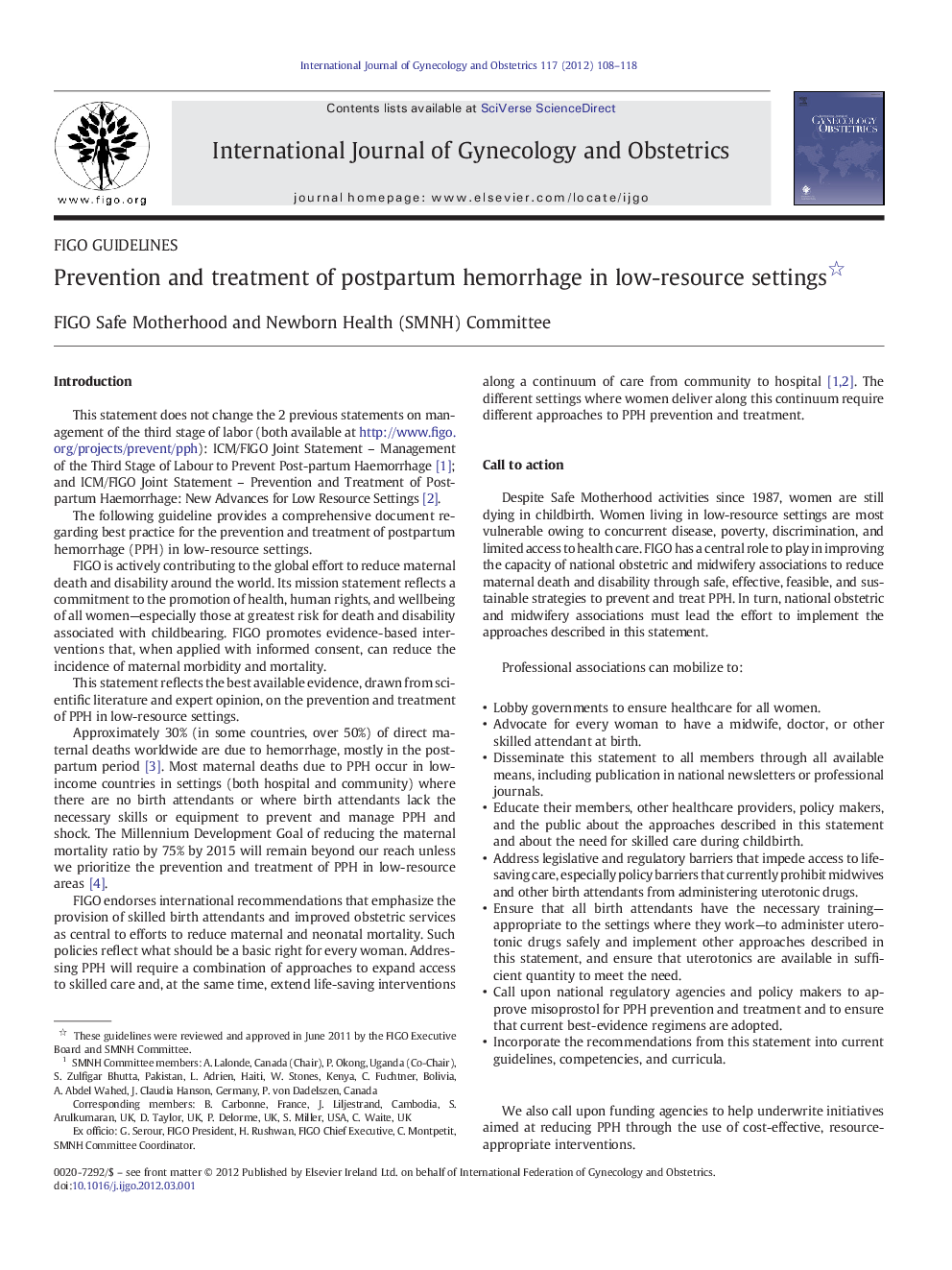 Prevention and treatment of postpartum hemorrhage in low-resource settings