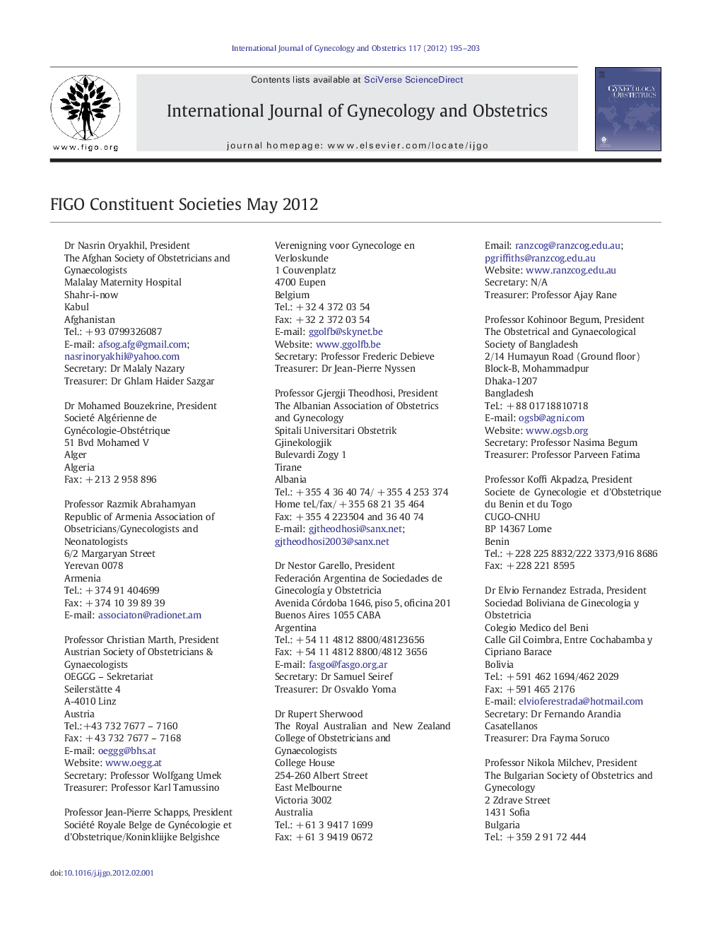 FIGO Constituent Societies May 2012