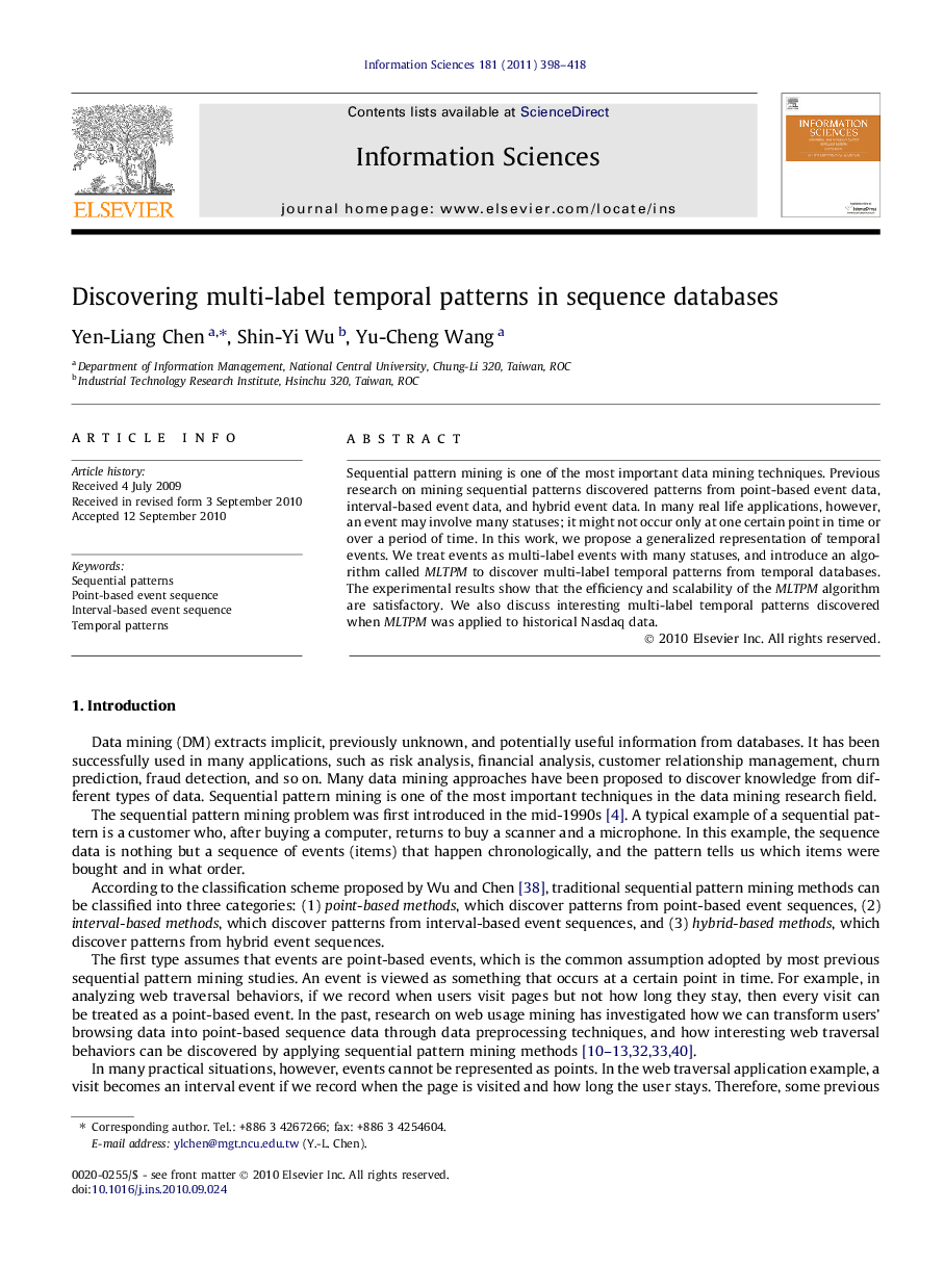 Discovering multi-label temporal patterns in sequence databases