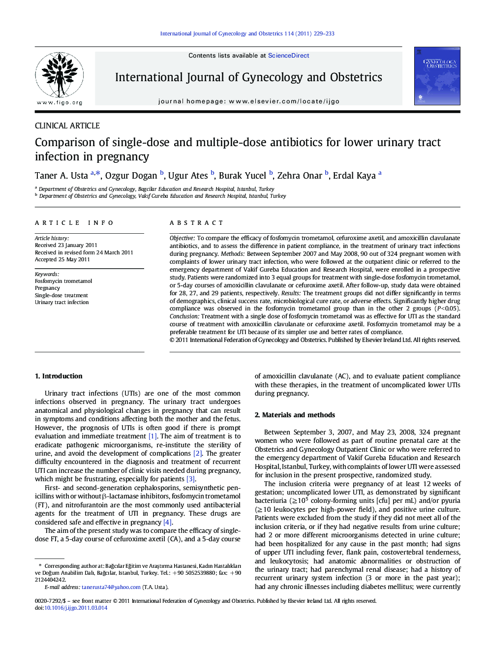 Comparison of single-dose and multiple-dose antibiotics for lower urinary tract infection in pregnancy