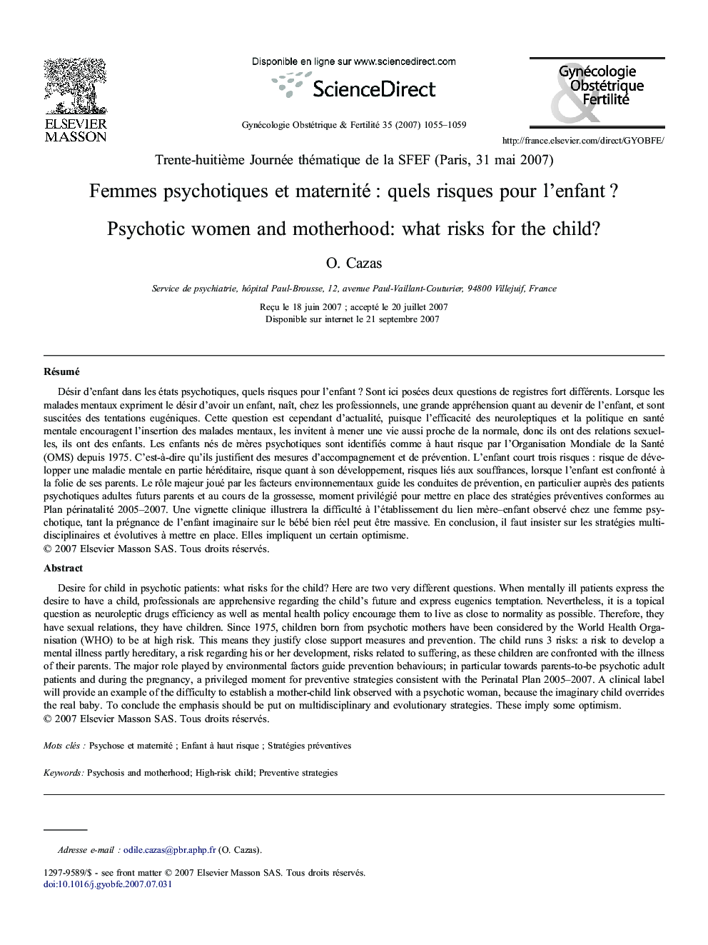 Femmes psychotiques et maternité : quels risques pour l'enfant ?