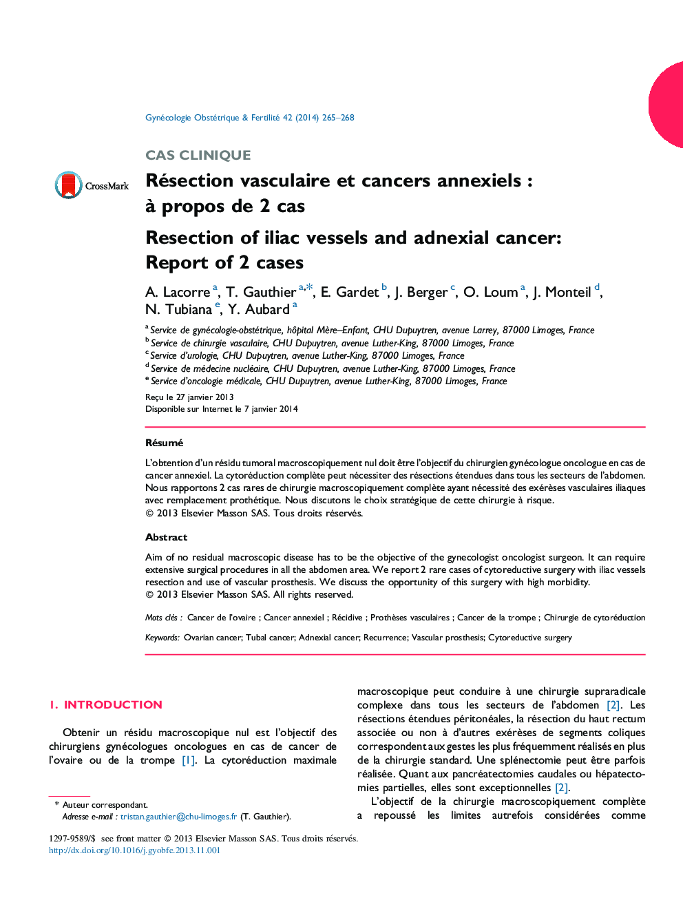 Résection vasculaire et cancers annexielsÂ : Ã  propos de 2Â cas