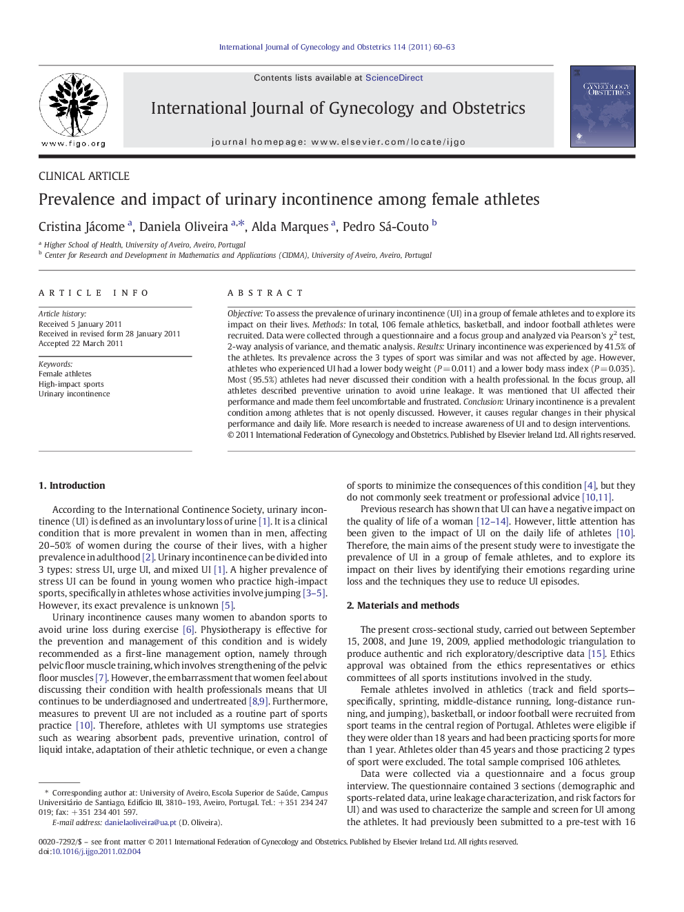 Prevalence and impact of urinary incontinence among female athletes