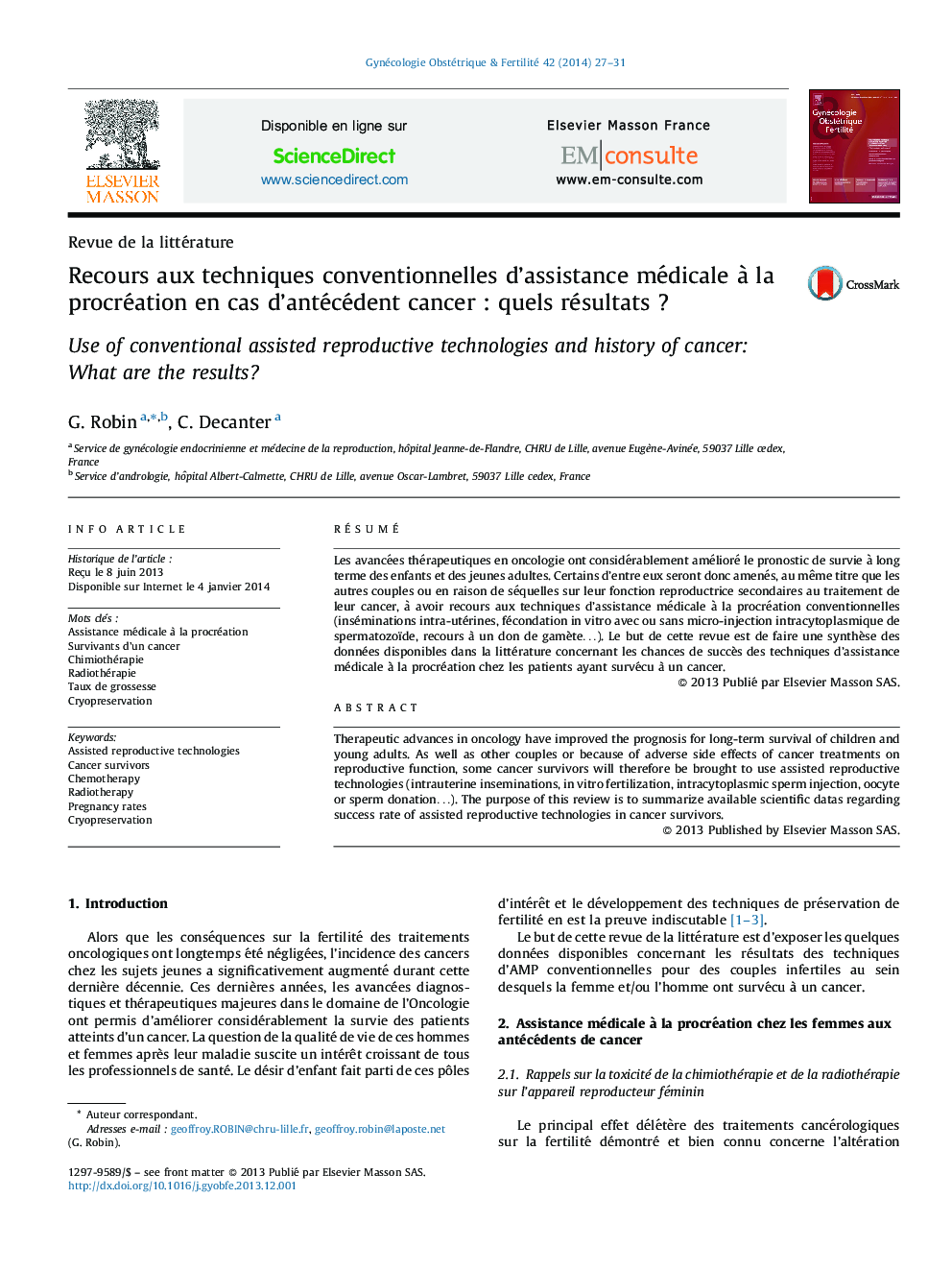 Recours aux techniques conventionnelles d’assistance médicale à la procréation en cas d’antécédent cancer : quels résultats ?