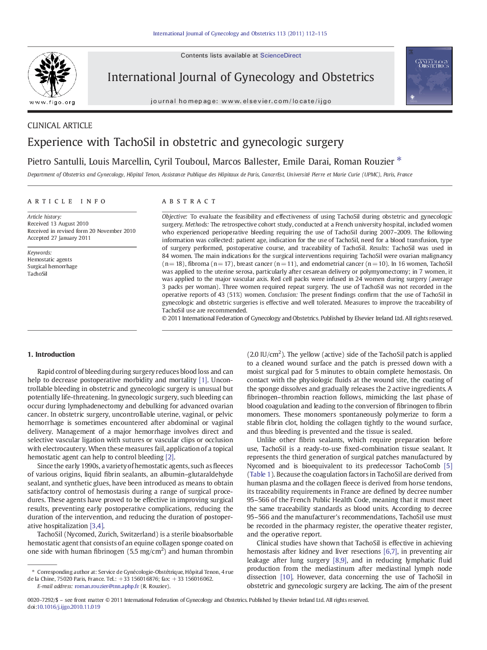 Experience with TachoSil in obstetric and gynecologic surgery