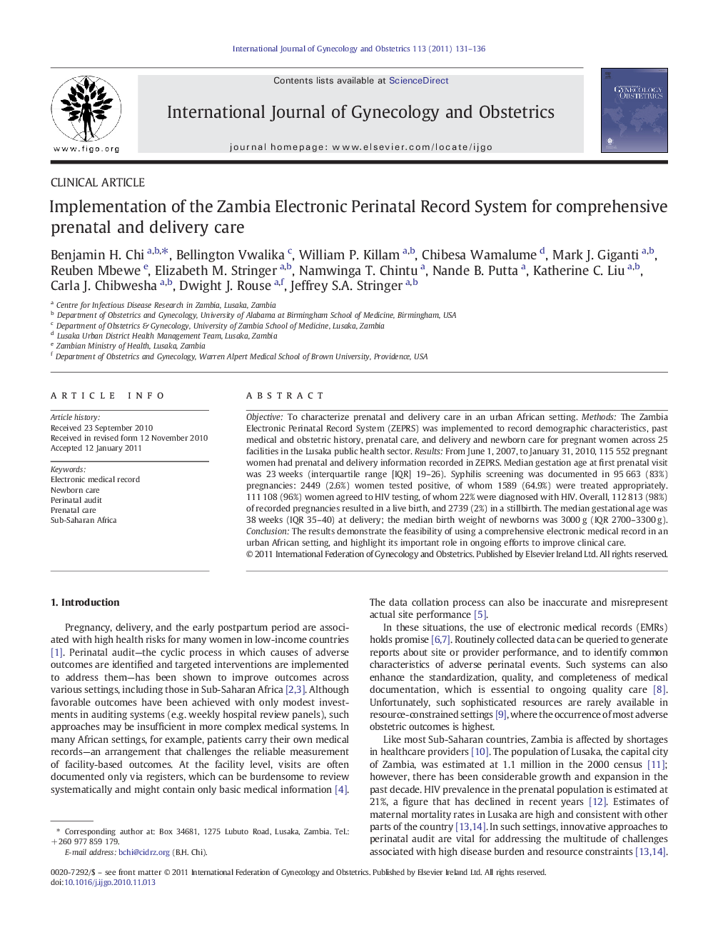 Implementation of the Zambia Electronic Perinatal Record System for comprehensive prenatal and delivery care