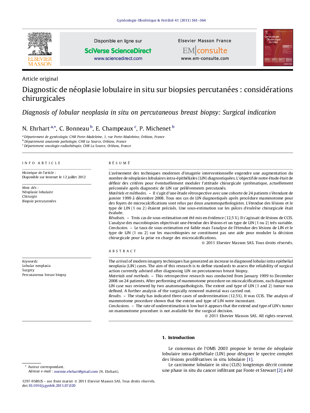 Diagnostic de néoplasie lobulaire in situ sur biopsies percutanéesÂ : considérations chirurgicales