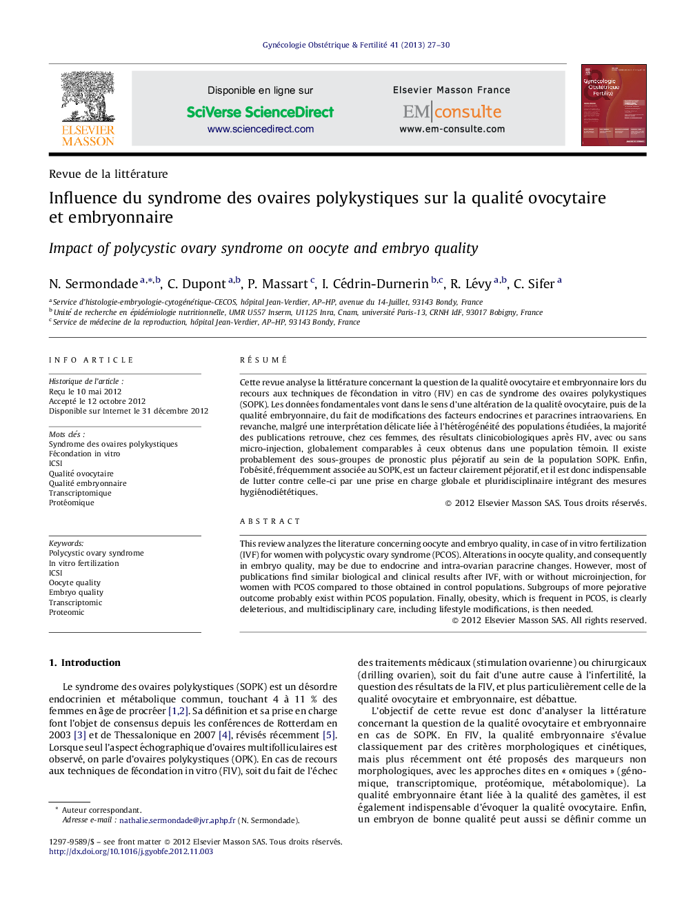 Influence du syndrome des ovaires polykystiques sur la qualité ovocytaire et embryonnaire