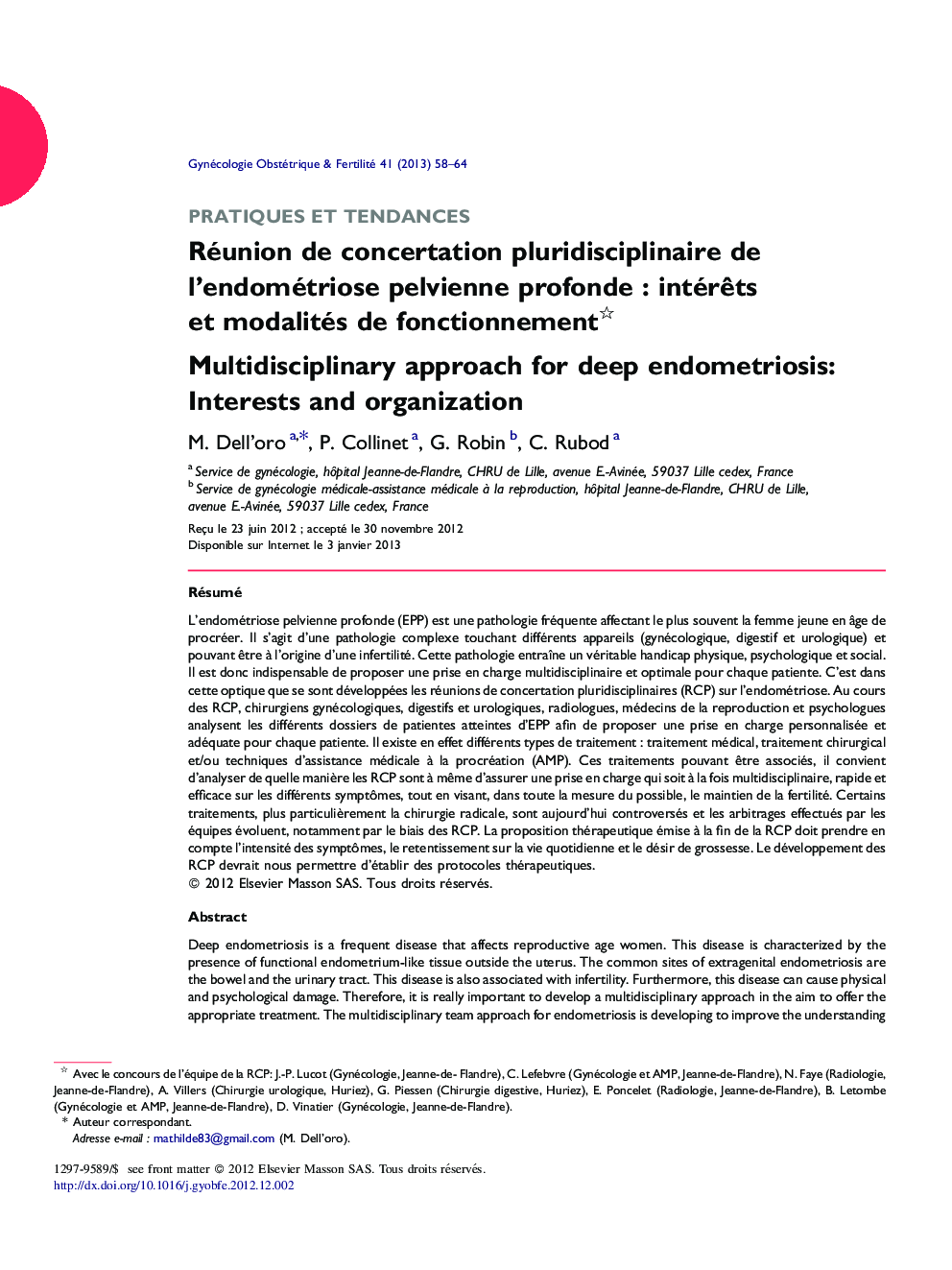 Réunion de concertation pluridisciplinaire de l’endométriose pelvienne profonde : intérêts et modalités de fonctionnement 