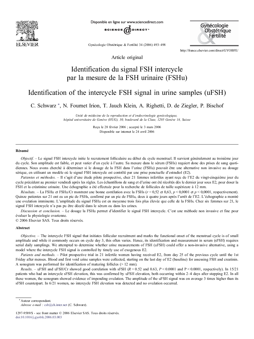 Identification du signal FSH intercycle par la mesure de la FSH urinaire (FSHu)