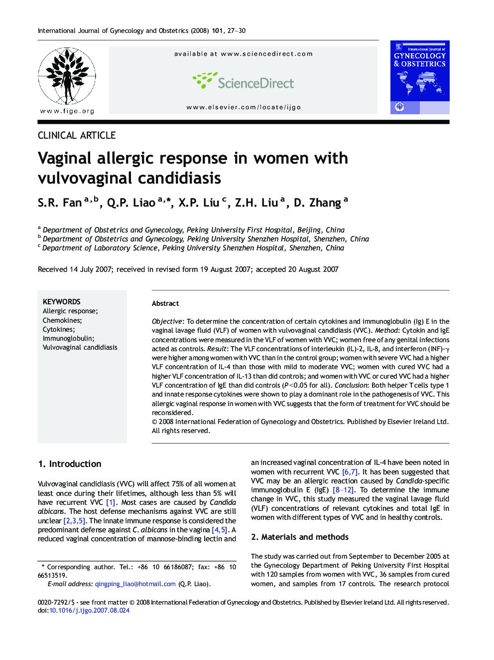 Vaginal allergic response in women with vulvovaginal candidiasis