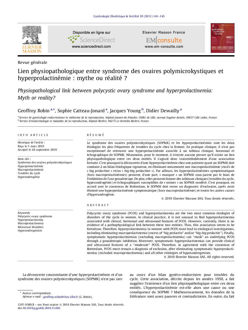 Lien physiopathologique entre syndrome des ovaires polymicrokystiques et hyperprolactinémie : mythe ou réalité ?