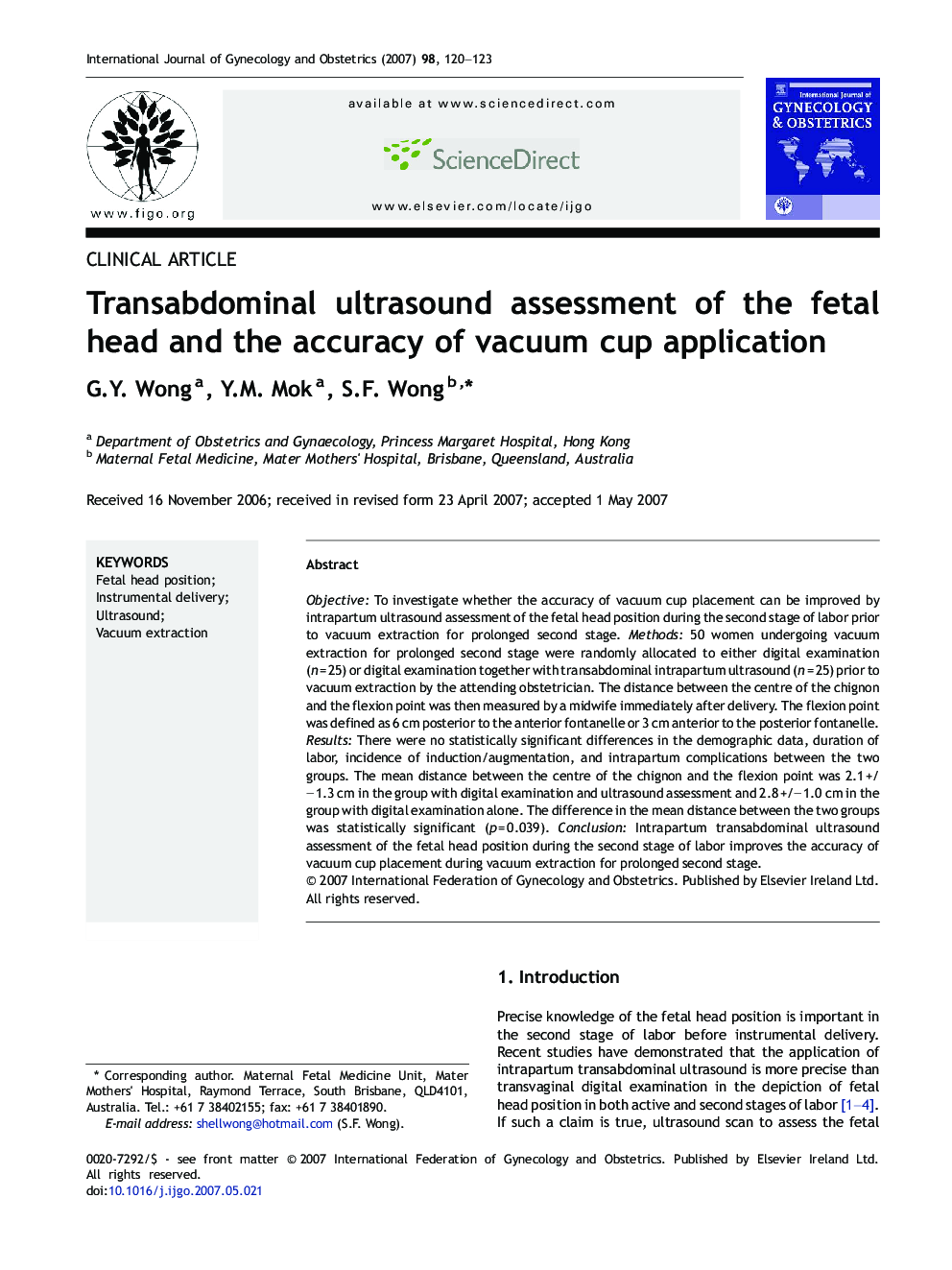 Transabdominal ultrasound assessment of the fetal head and the accuracy of vacuum cup application