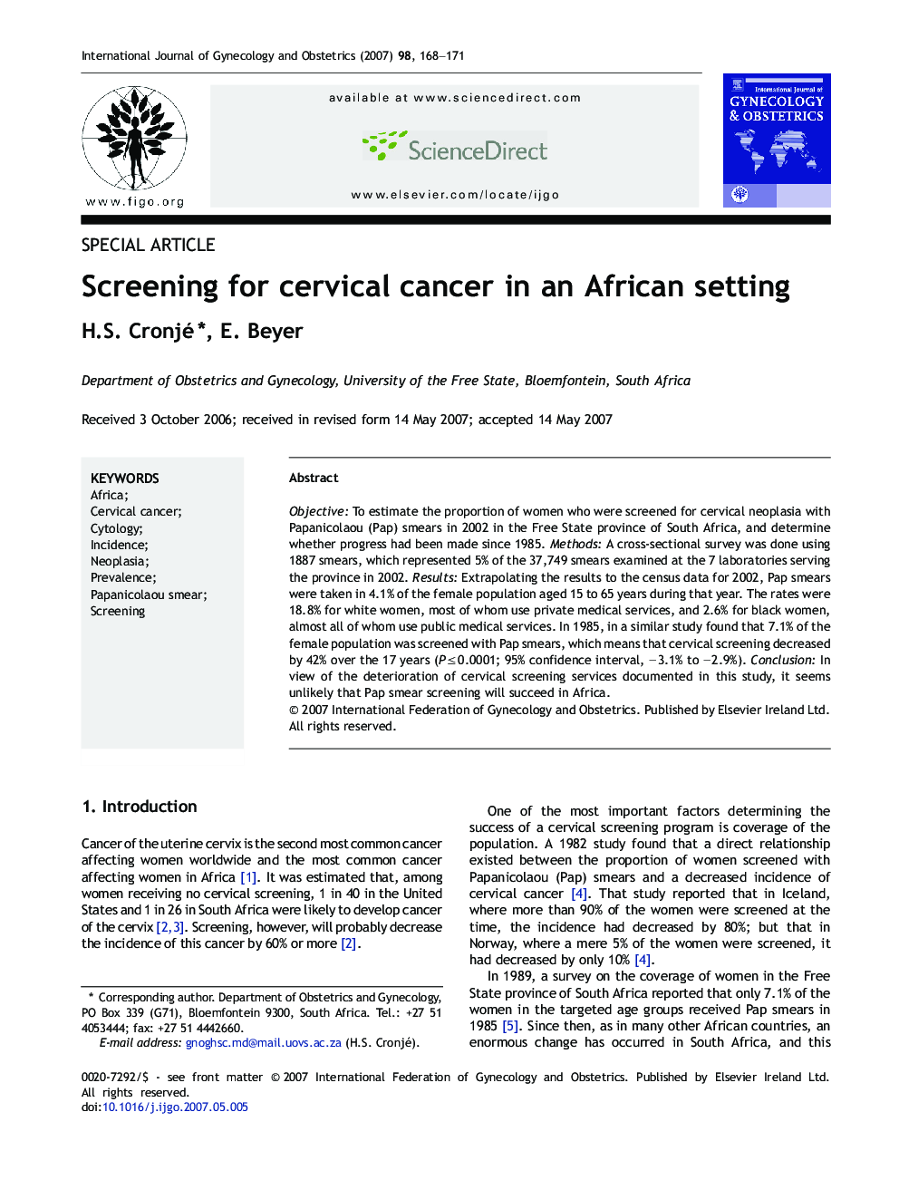 Screening for cervical cancer in an African setting