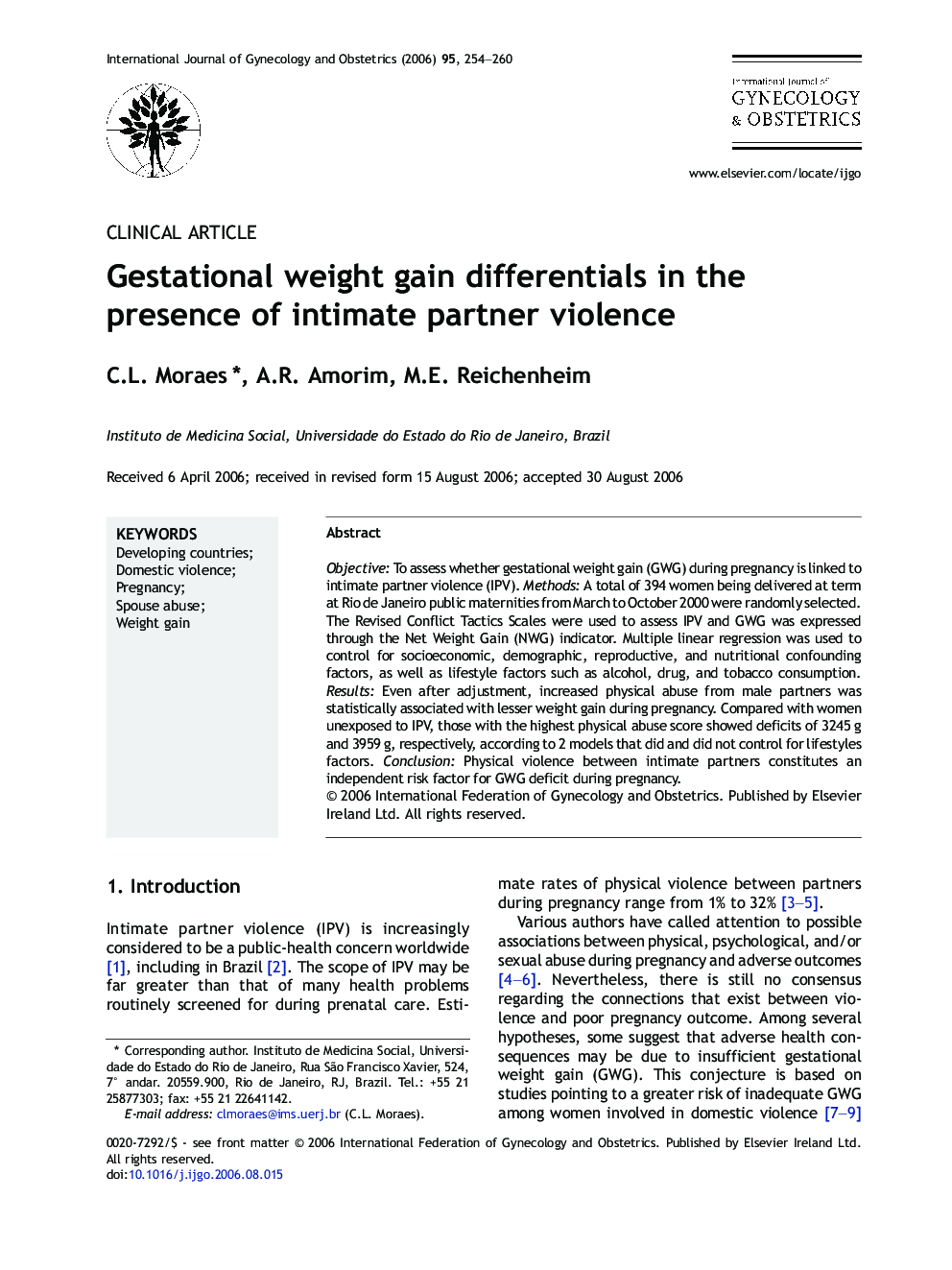 Gestational weight gain differentials in the presence of intimate partner violence