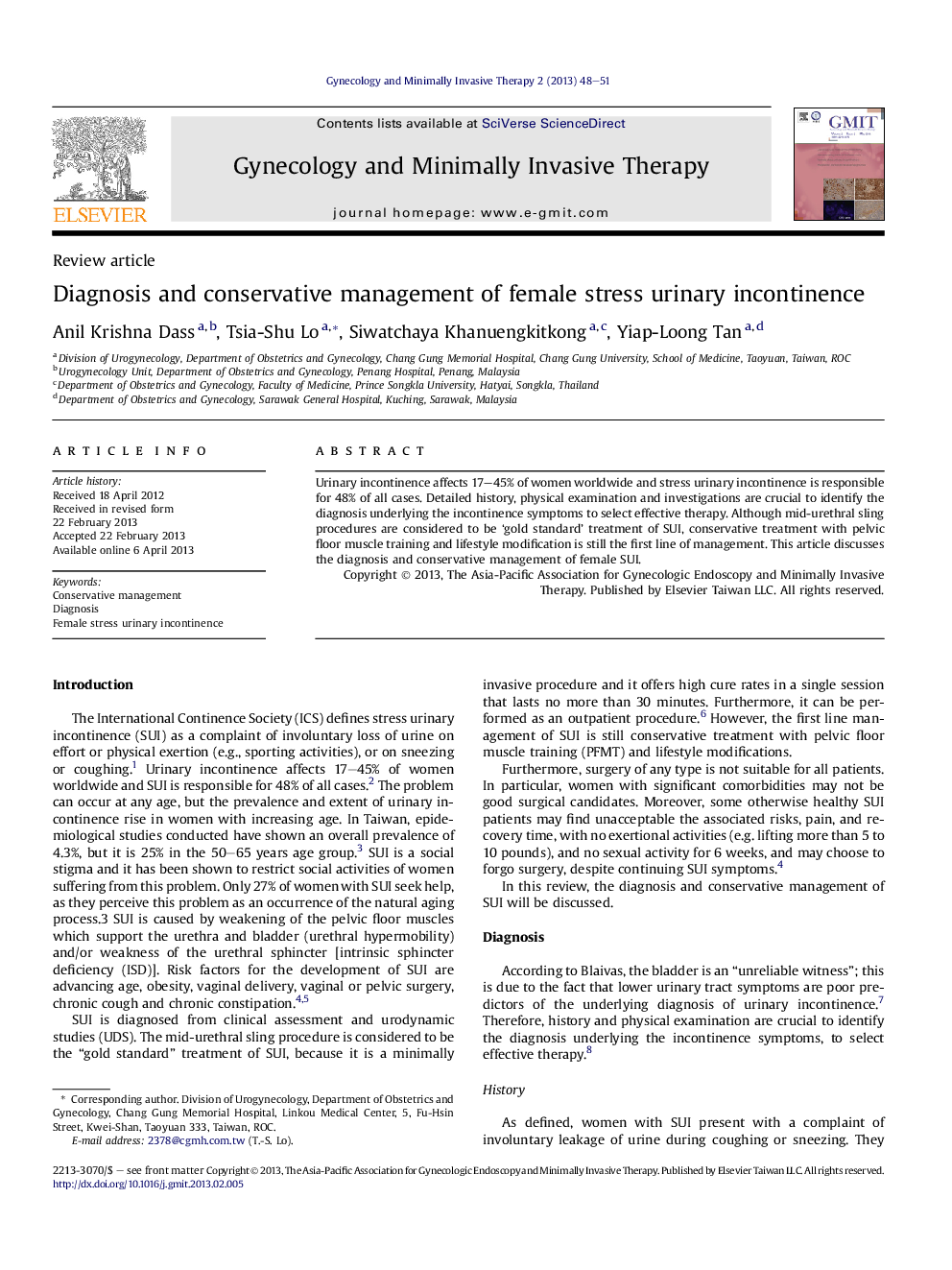 Diagnosis and conservative management of female stress urinary incontinence