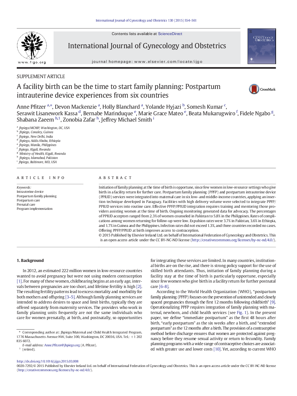 A facility birth can be the time to start family planning: Postpartum intrauterine device experiences from six countries