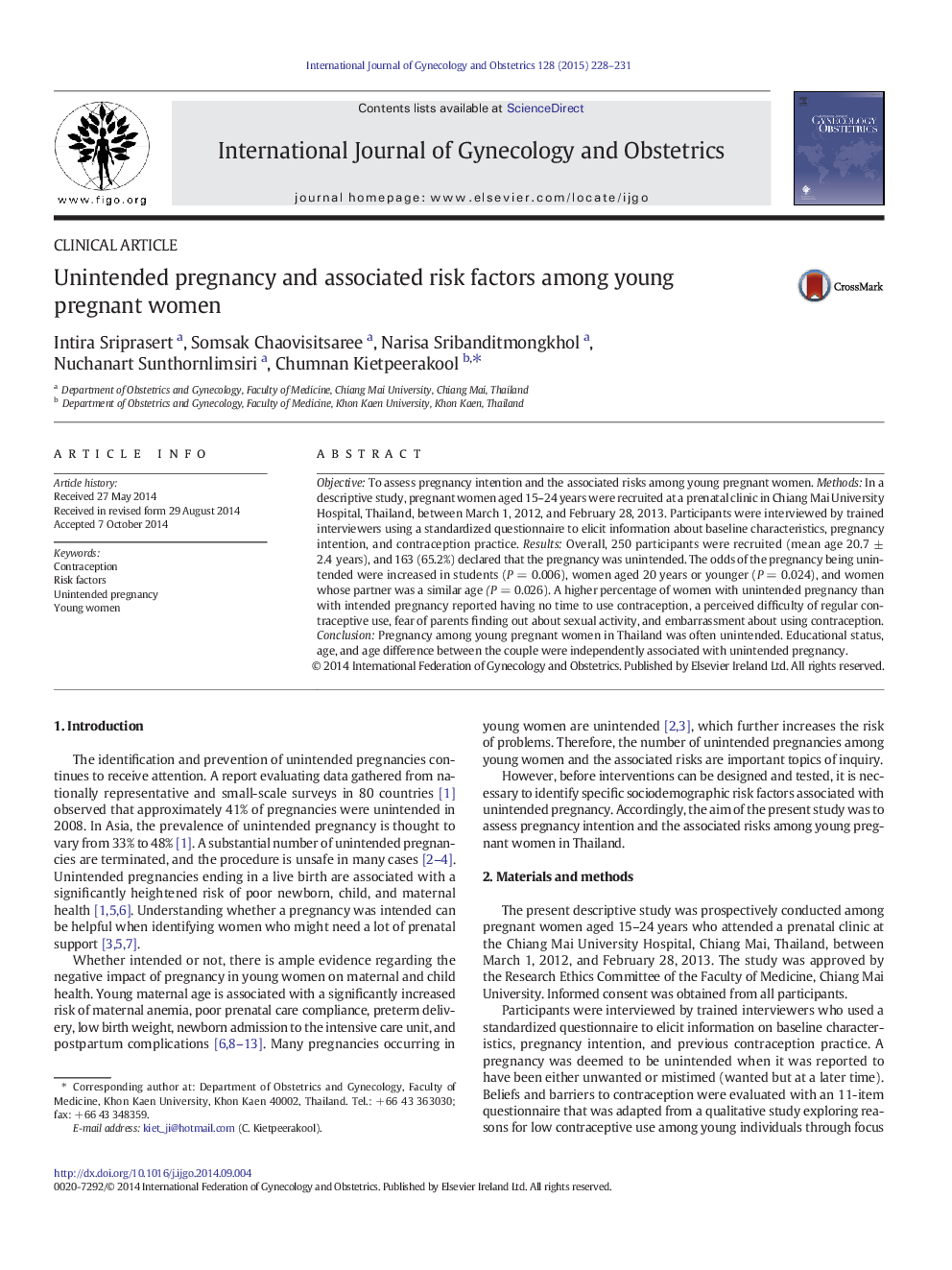 Unintended pregnancy and associated risk factors among young pregnant women