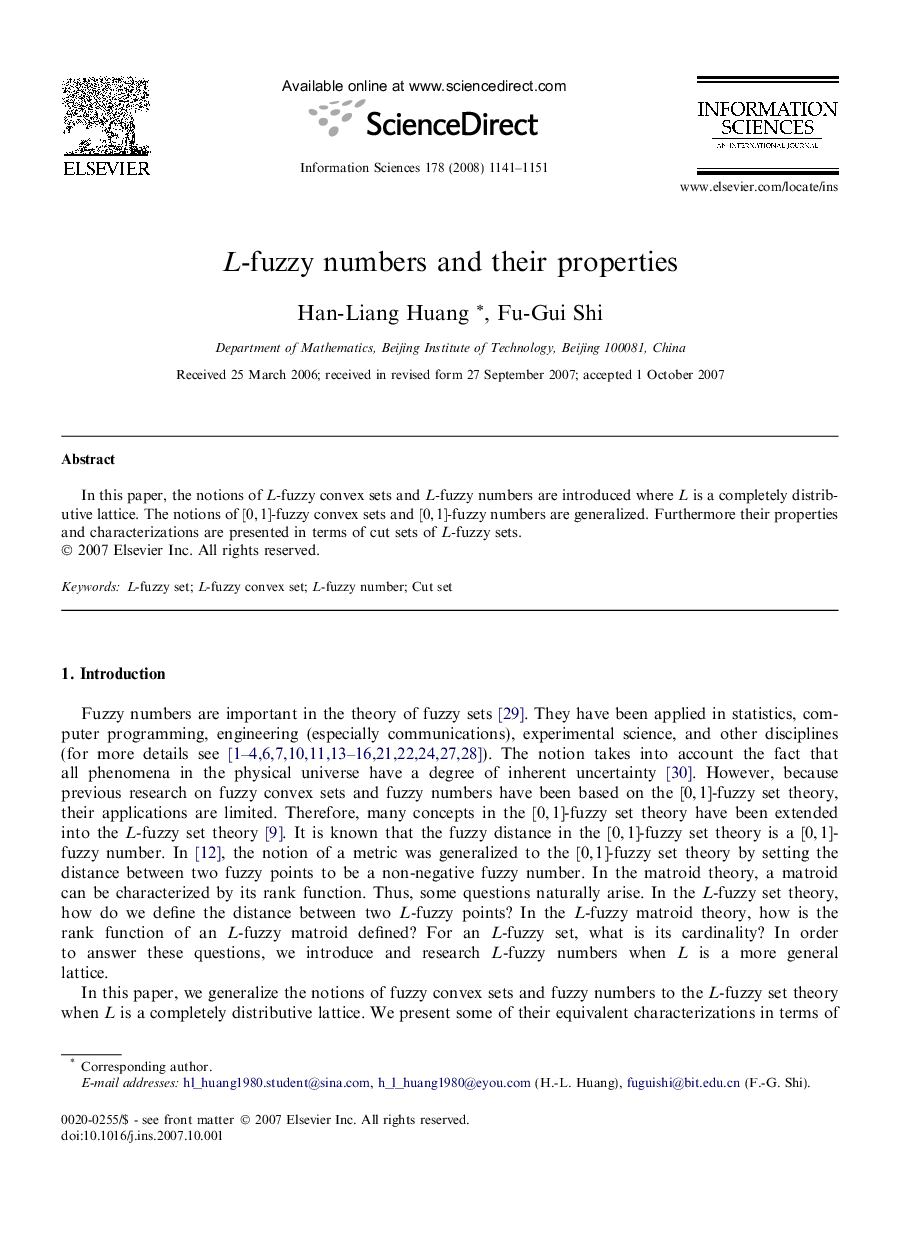 L-fuzzy numbers and their properties