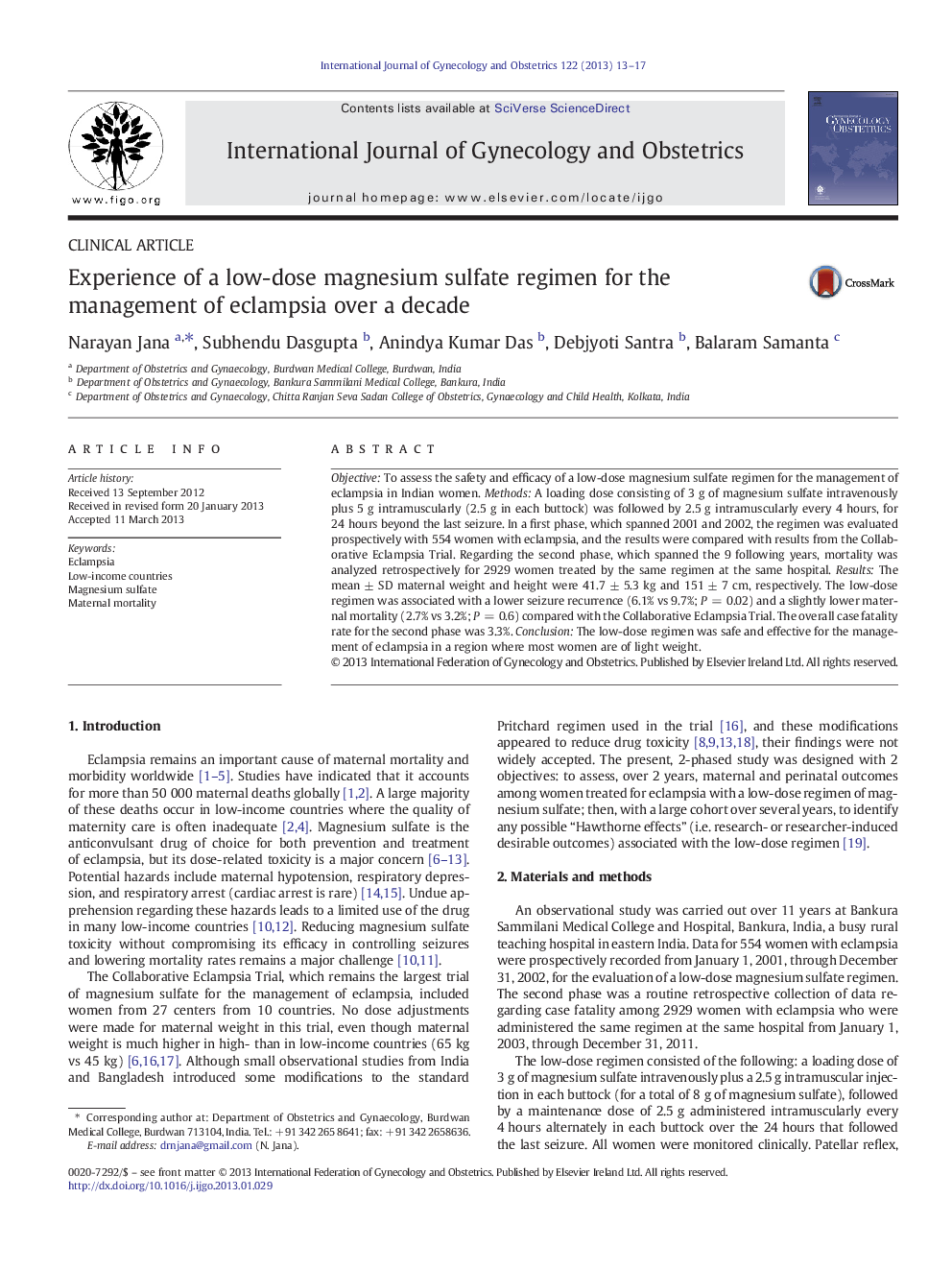 Experience of a low-dose magnesium sulfate regimen for the management of eclampsia over a decade