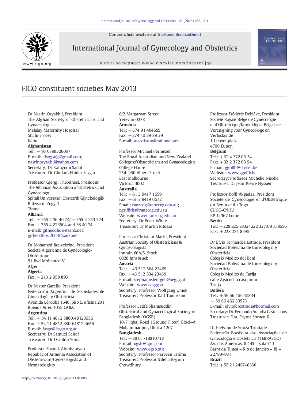 FIGO constituent societies May 2013
