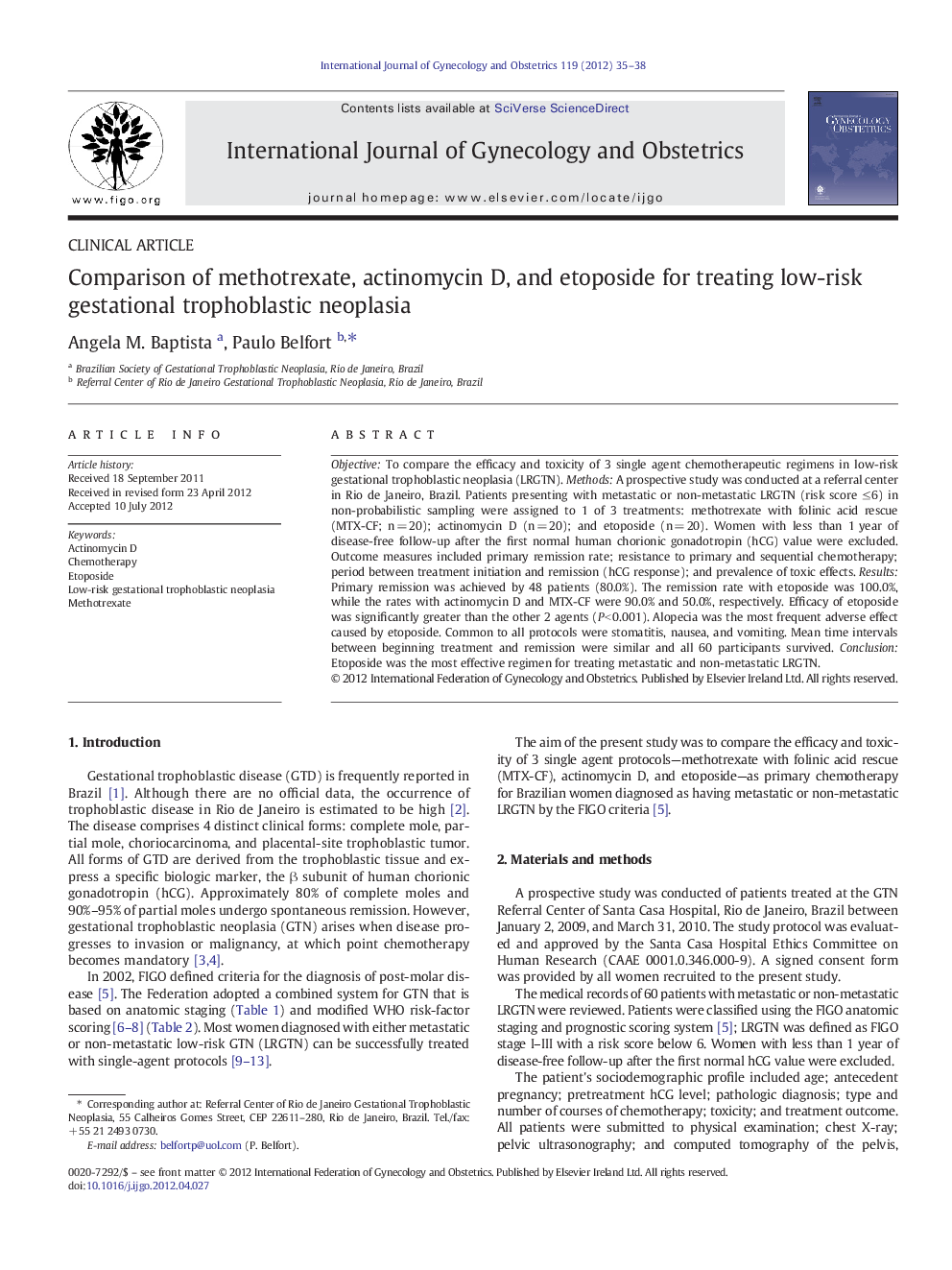 Comparison of methotrexate, actinomycin D, and etoposide for treating low-risk gestational trophoblastic neoplasia