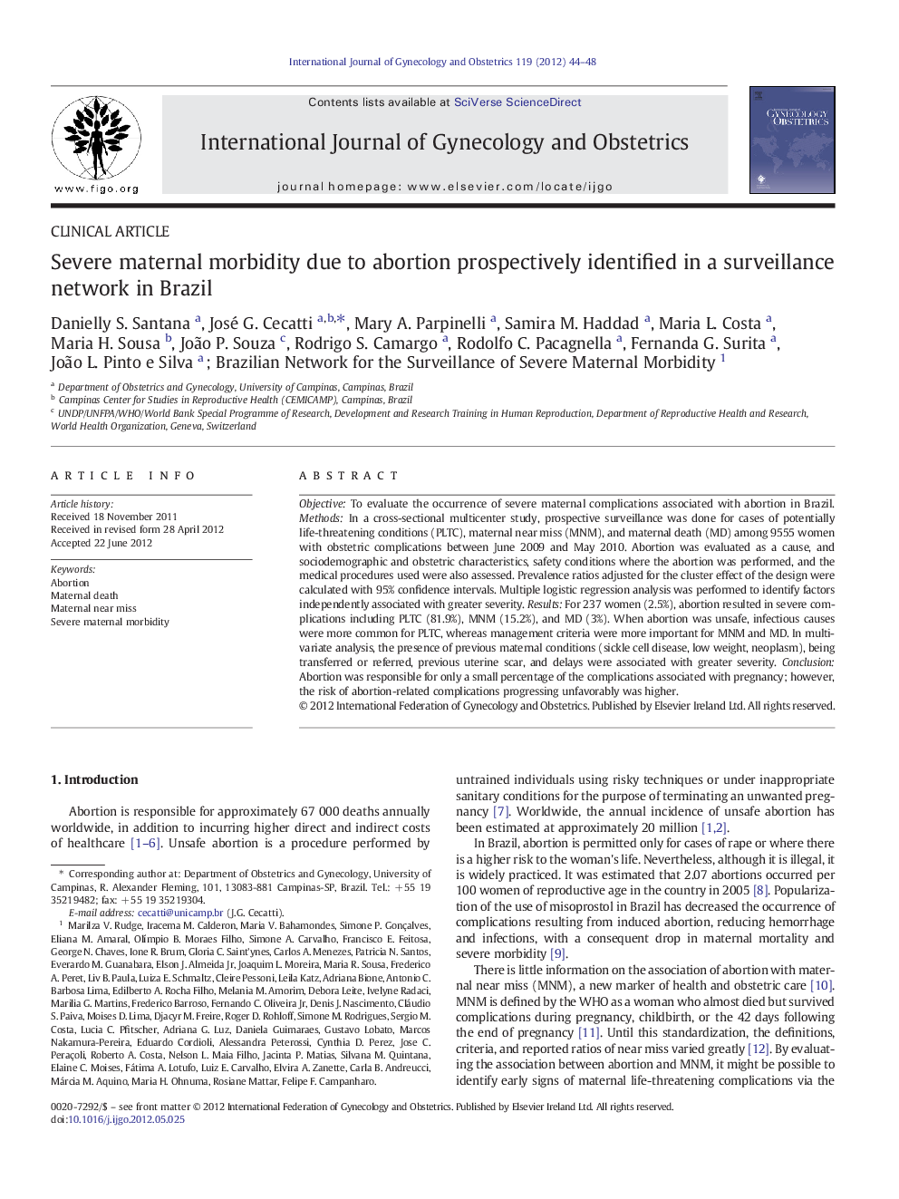 Severe maternal morbidity due to abortion prospectively identified in a surveillance network in Brazil