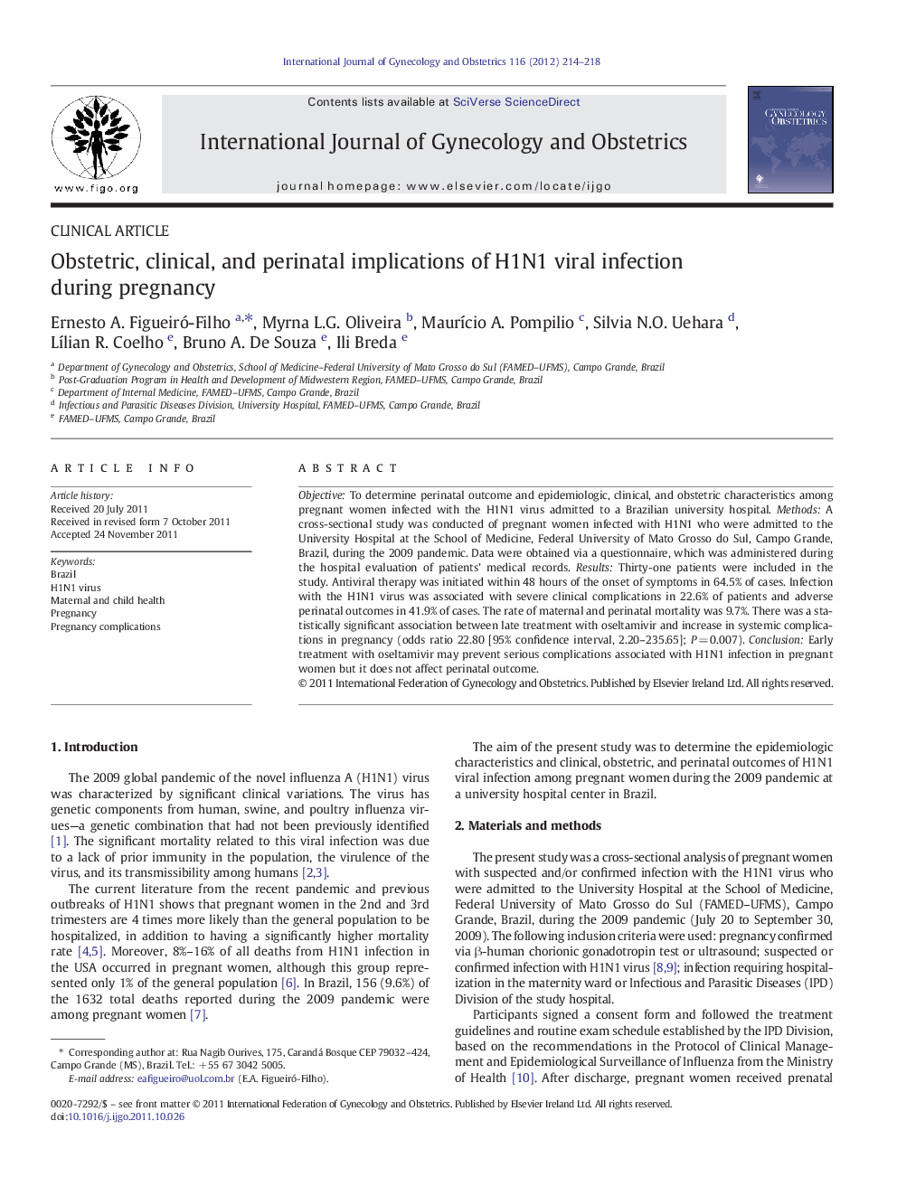 Obstetric, clinical, and perinatal implications of H1N1 viral infection during pregnancy