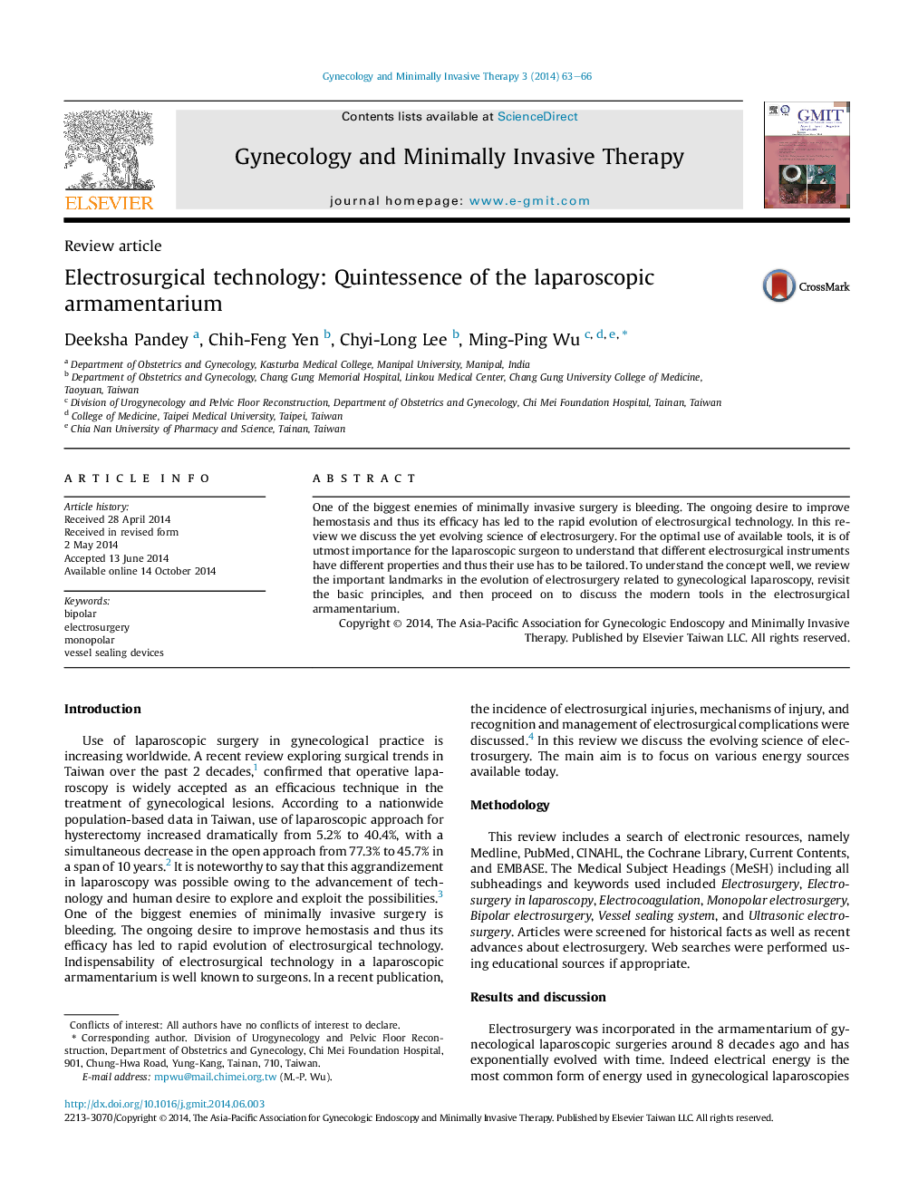 Electrosurgical technology: Quintessence of the laparoscopic armamentarium 