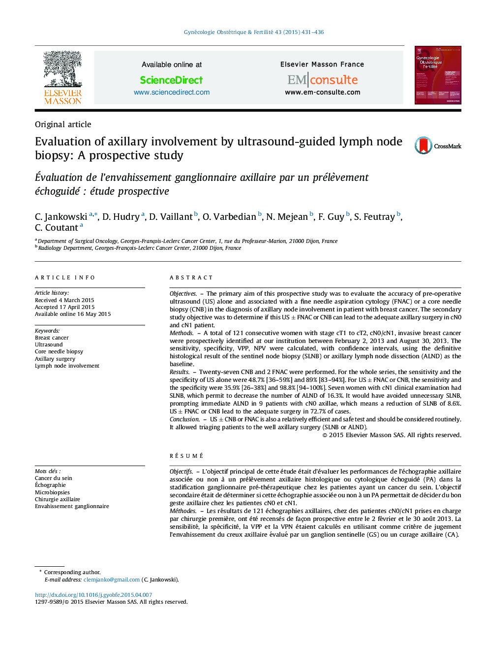 Evaluation of axillary involvement by ultrasound-guided lymph node biopsy: A prospective study