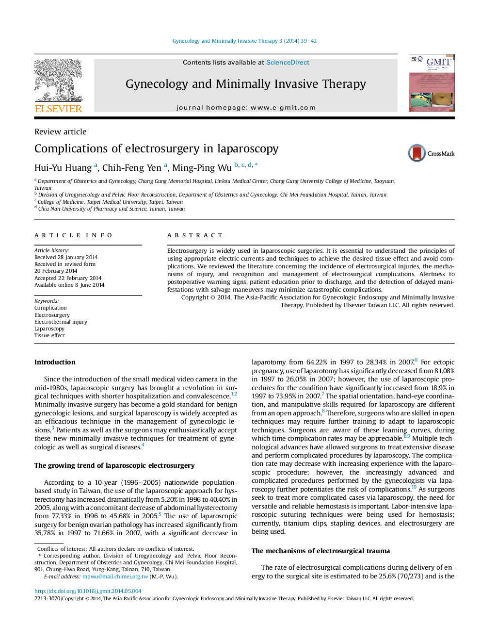 Complications of electrosurgery in laparoscopy 