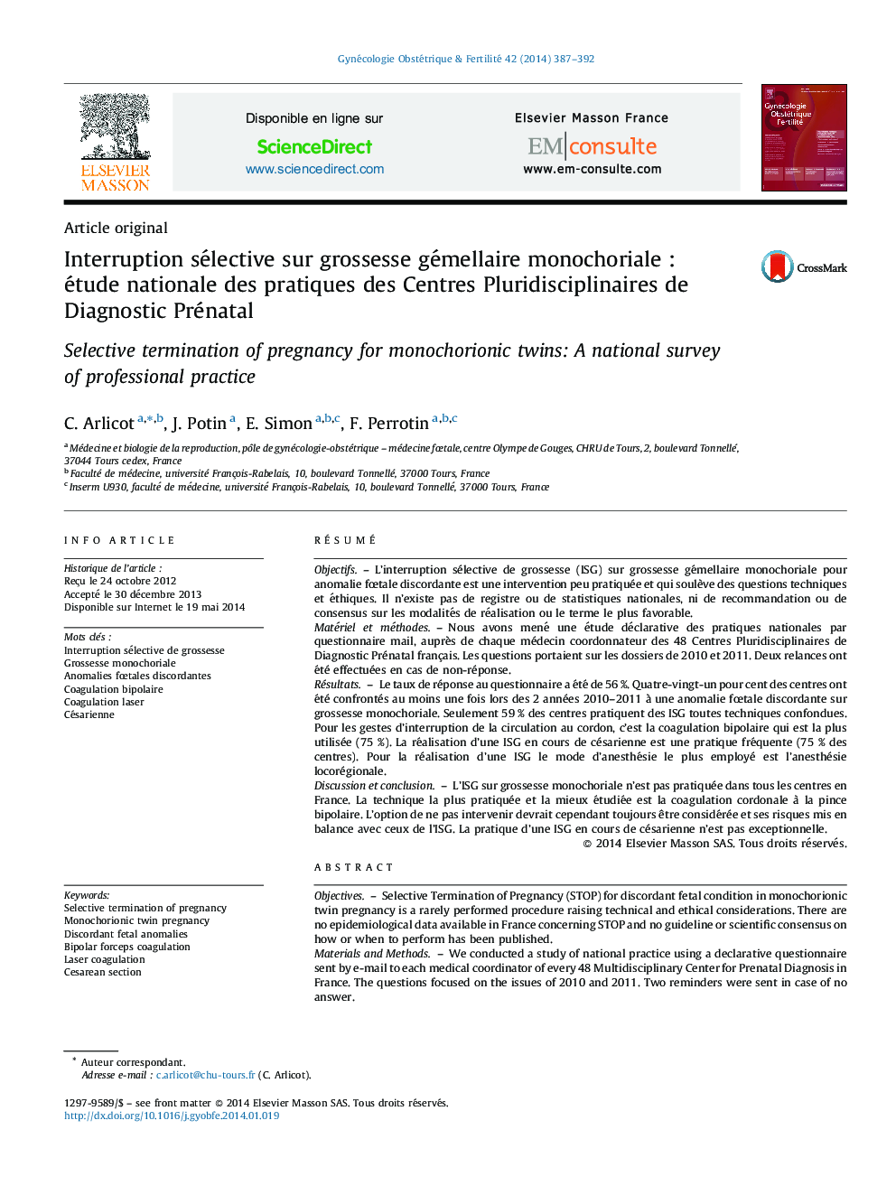 Interruption sélective sur grossesse gémellaire monochoriale : étude nationale des pratiques des Centres Pluridisciplinaires de Diagnostic Prénatal