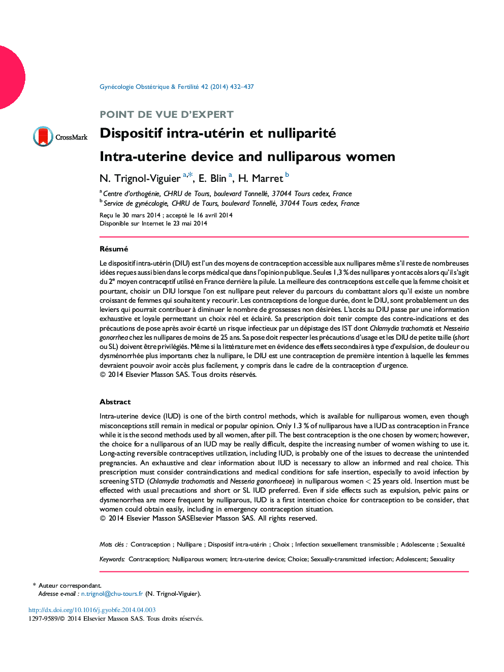 Dispositif intra-utérin et nulliparité