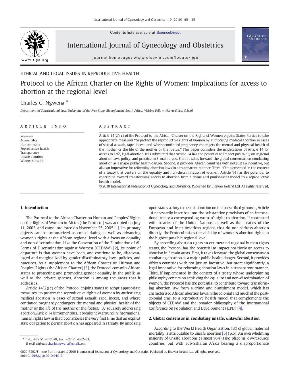 Protocol to the African Charter on the Rights of Women: Implications for access to abortion at the regional level