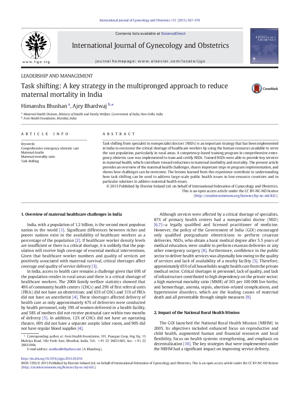 Task shifting: A key strategy in the multipronged approach to reduce maternal mortality in India