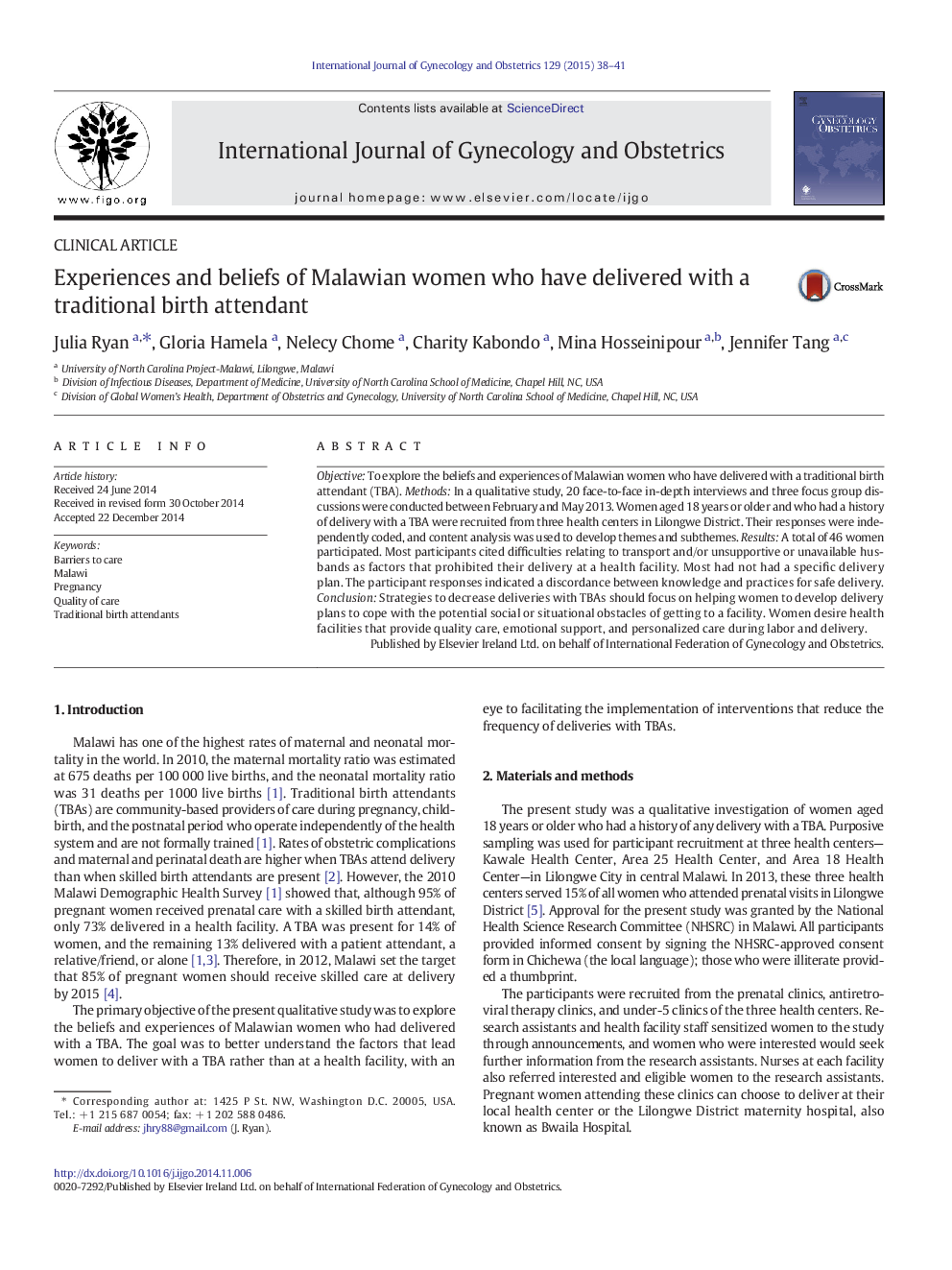 Experiences and beliefs of Malawian women who have delivered with a traditional birth attendant