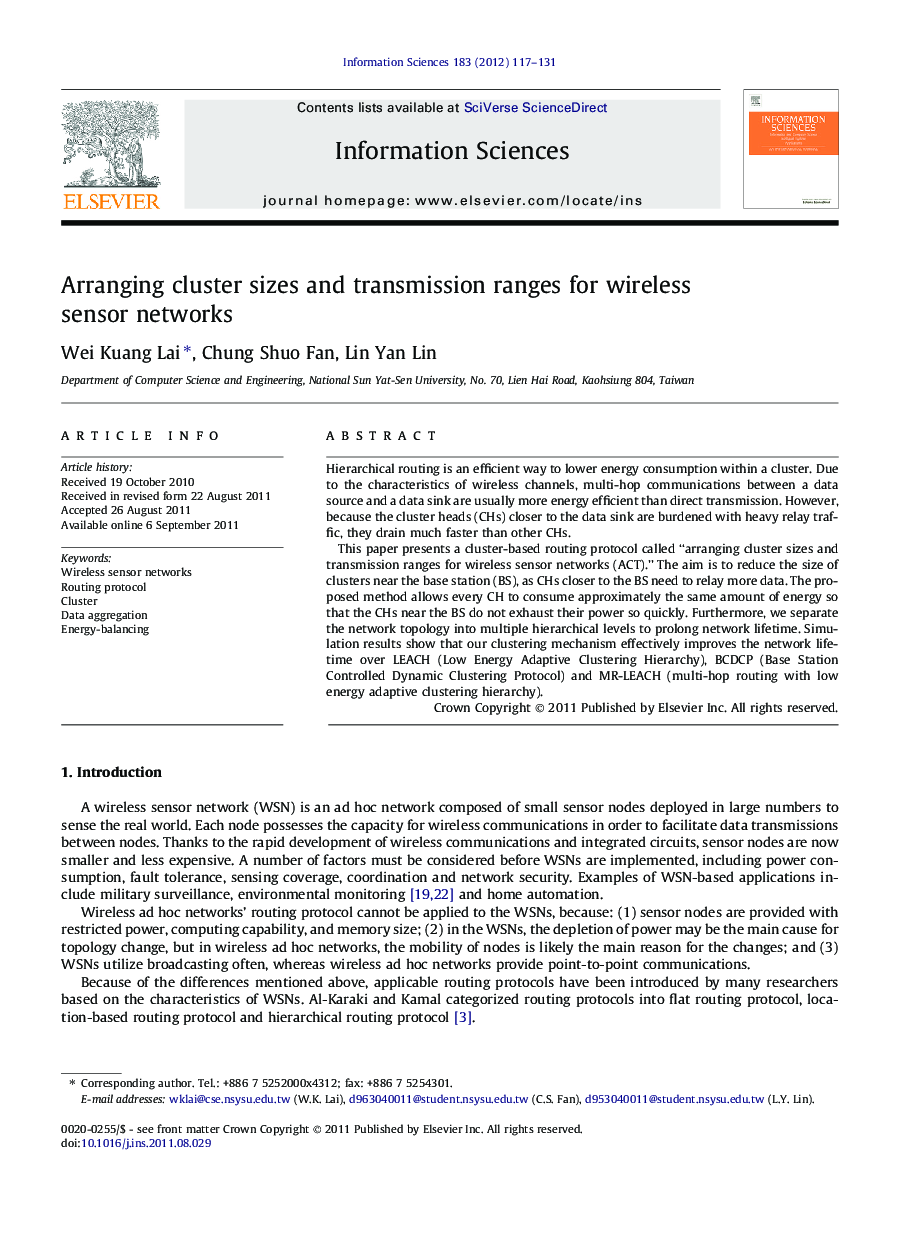 Arranging cluster sizes and transmission ranges for wireless sensor networks