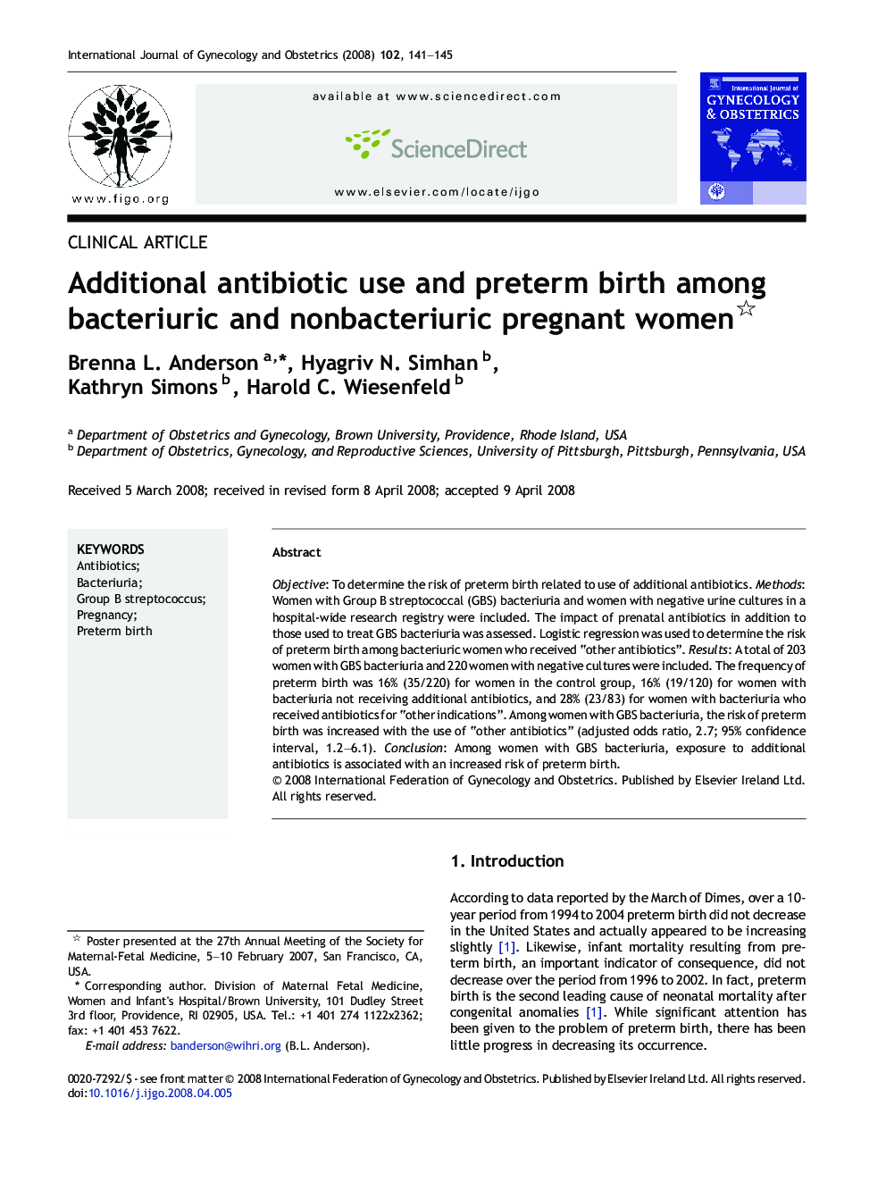 Additional antibiotic use and preterm birth among bacteriuric and nonbacteriuric pregnant women 