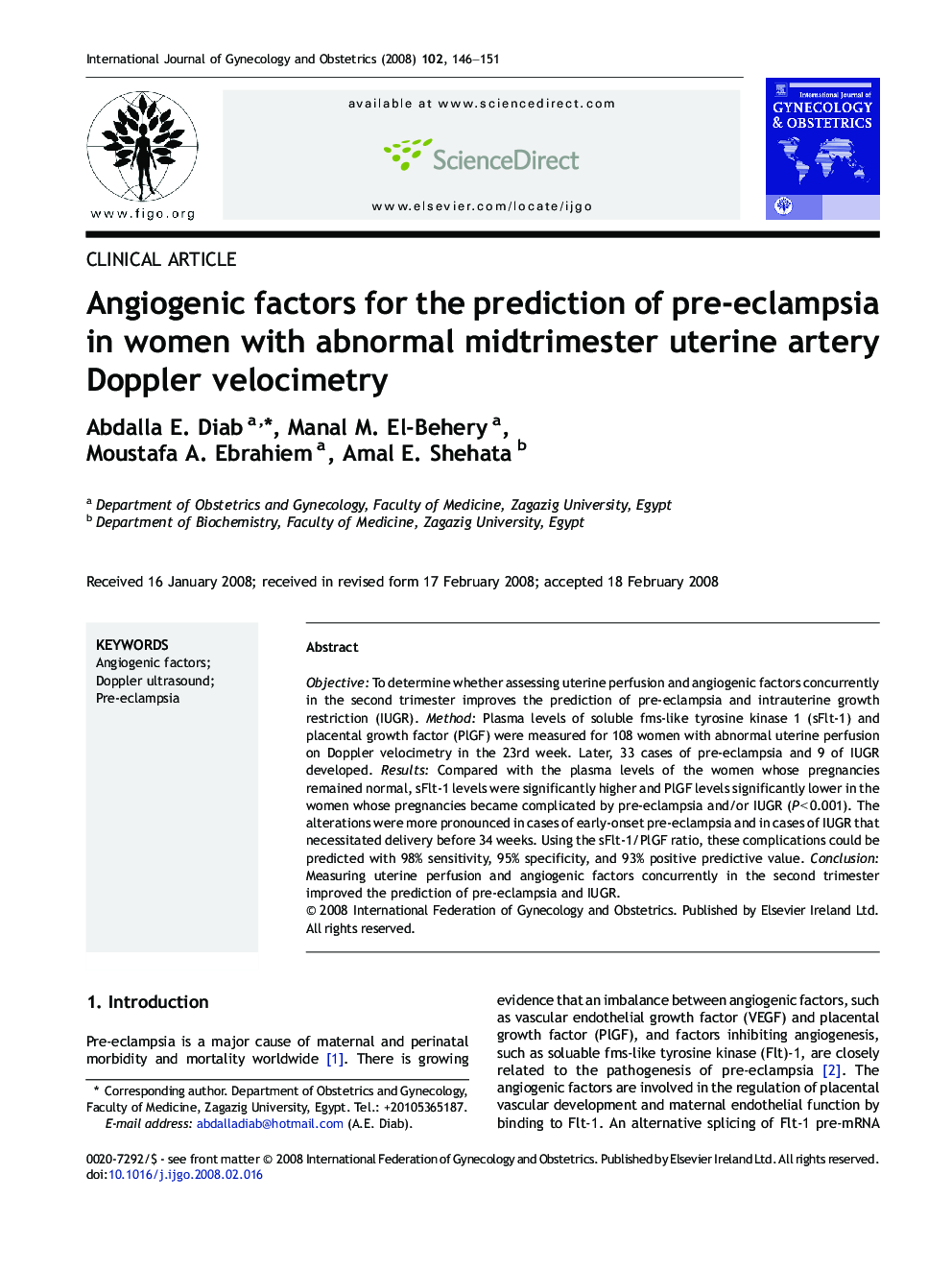 Angiogenic factors for the prediction of pre-eclampsia in women with abnormal midtrimester uterine artery Doppler velocimetry