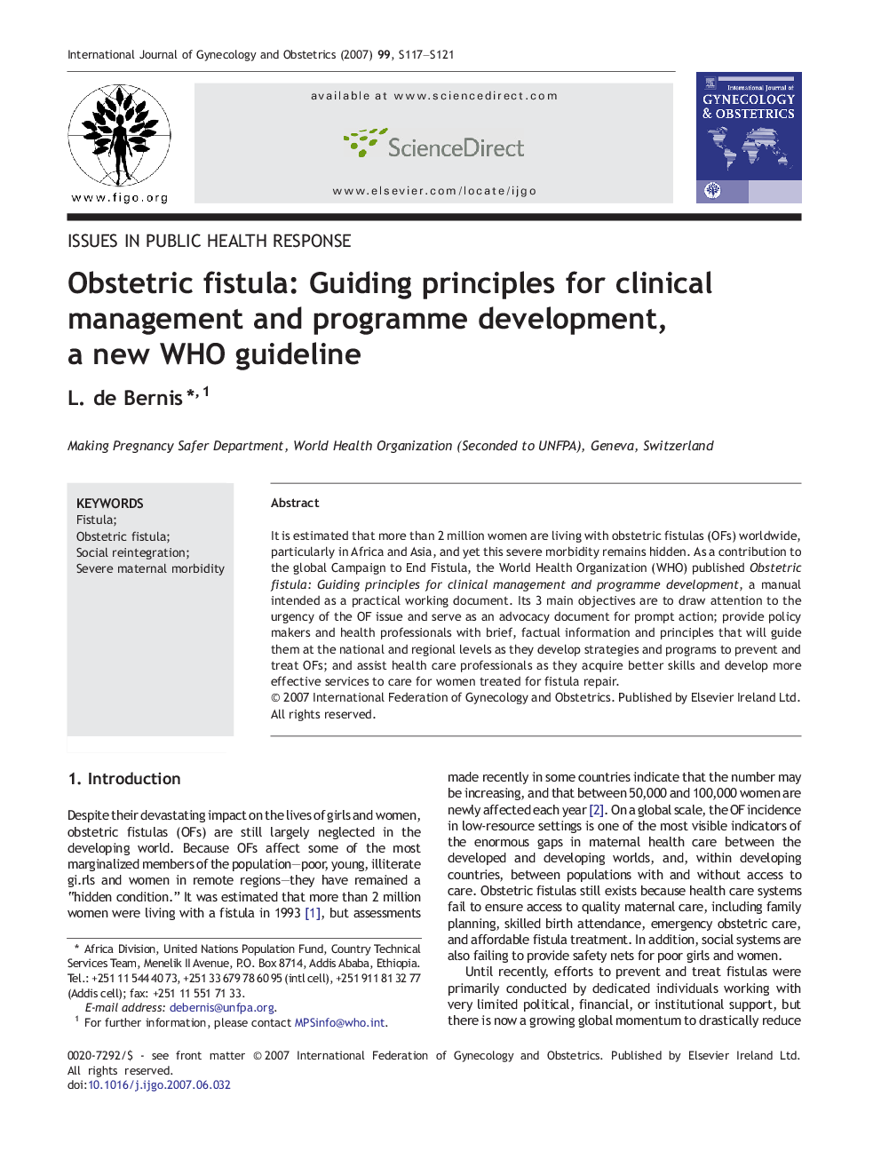 عکس صفحه اول مقاله: Obstetric fistula: Guiding principles for clinical management and programme development, a new WHO guideline Obstetric fistula: Guiding principles for clinical management and programme development, a new WHO guideline