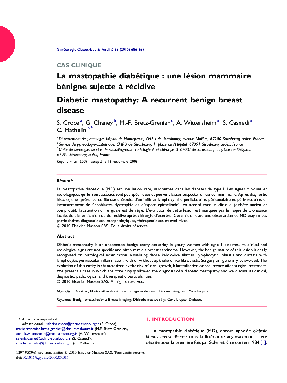 La mastopathie diabétiqueÂ : une lésion mammaire bénigne sujette Ã  récidive