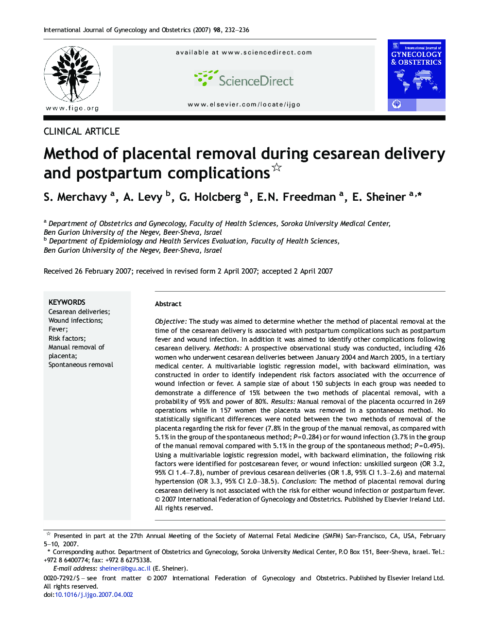 Method of placental removal during cesarean delivery and postpartum complications 