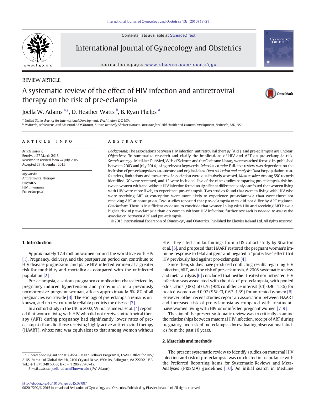 A systematic review of the effect of HIV infection and antiretroviral therapy on the risk of pre-eclampsia