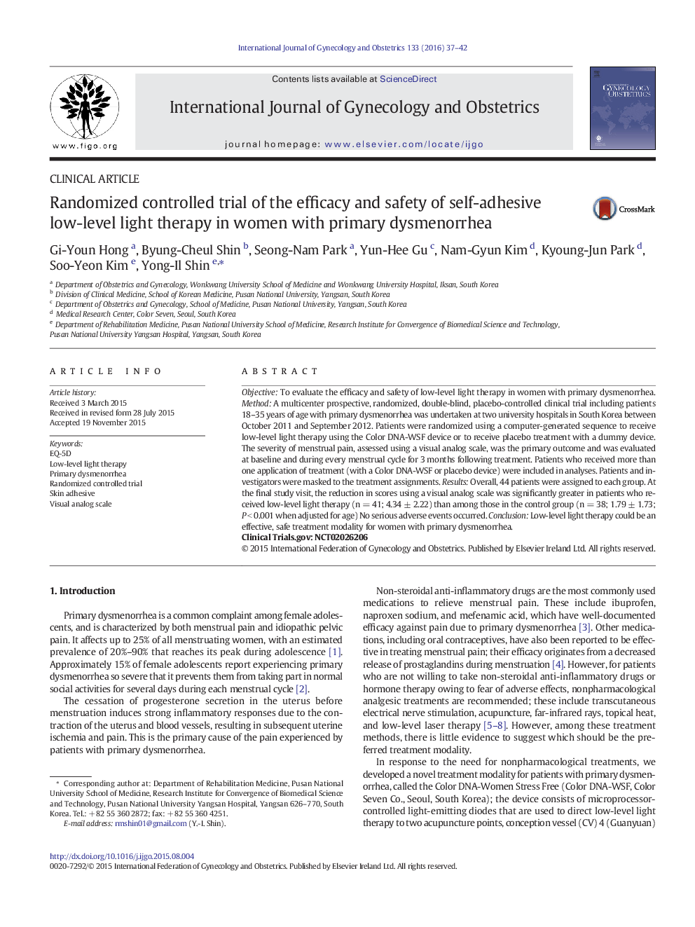 Randomized controlled trial of the efficacy and safety of self-adhesive low-level light therapy in women with primary dysmenorrhea