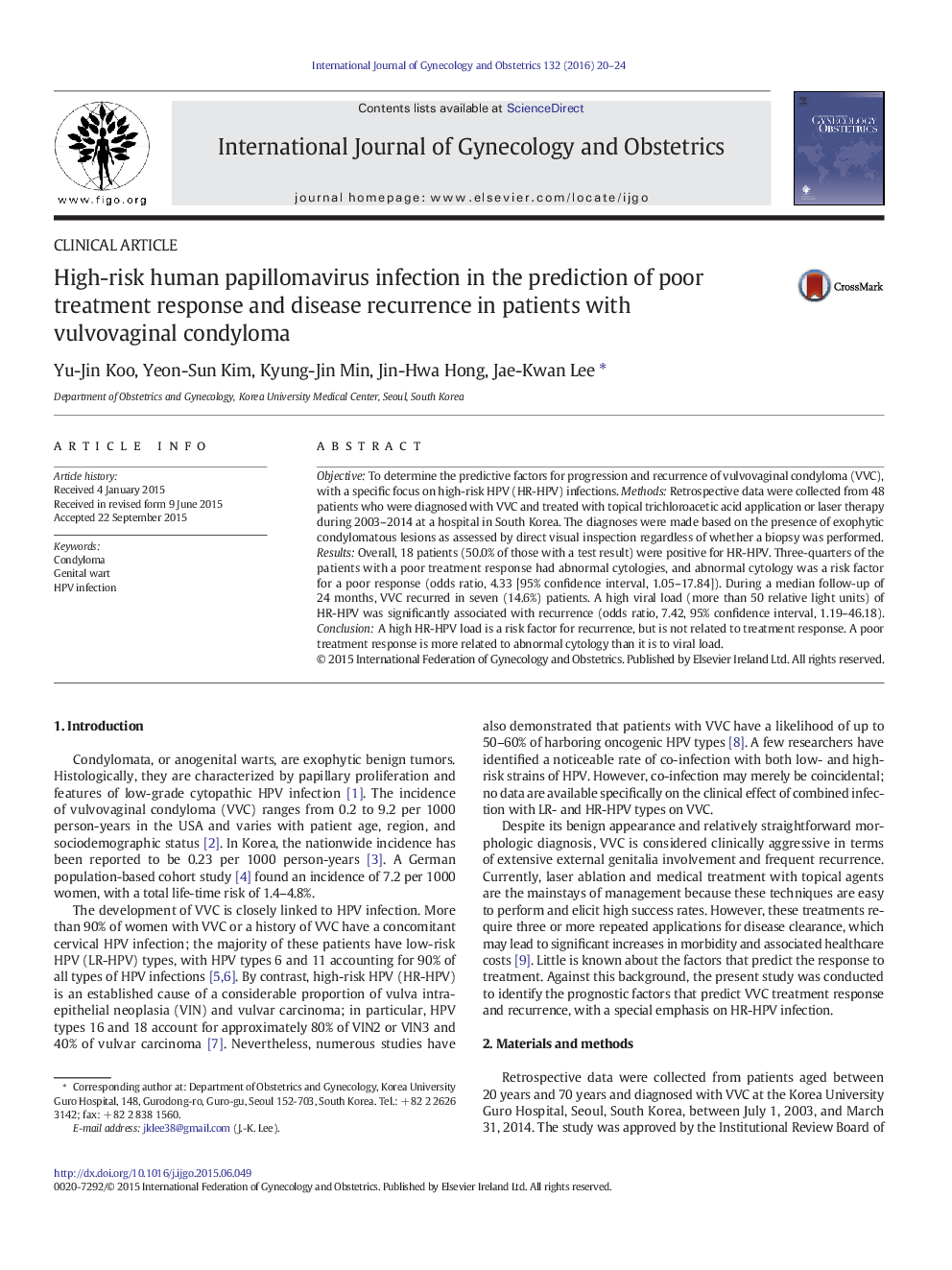 High-risk human papillomavirus infection in the prediction of poor treatment response and disease recurrence in patients with vulvovaginal condyloma