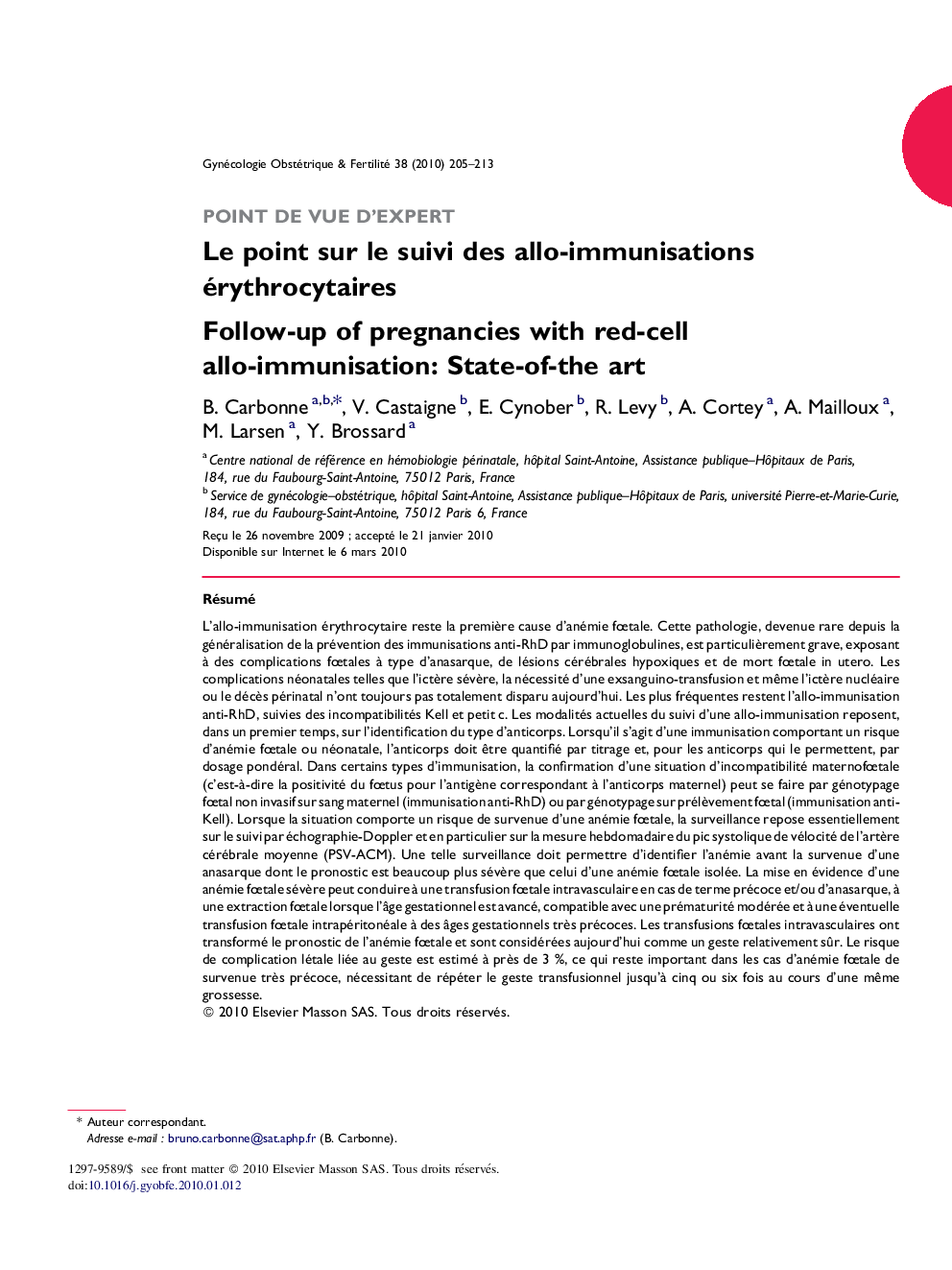 Le point sur le suivi des allo-immunisations érythrocytaires